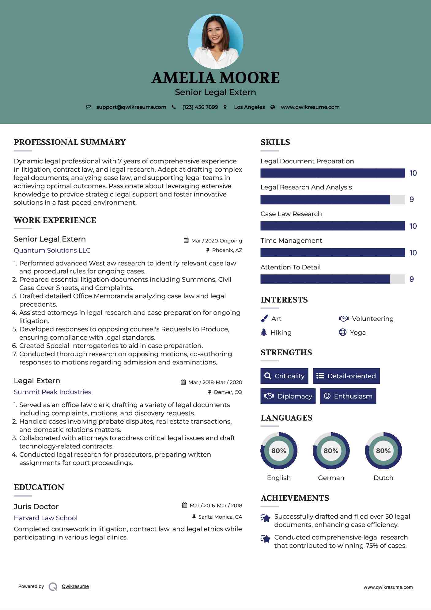 Senior Legal Extern Resume Example