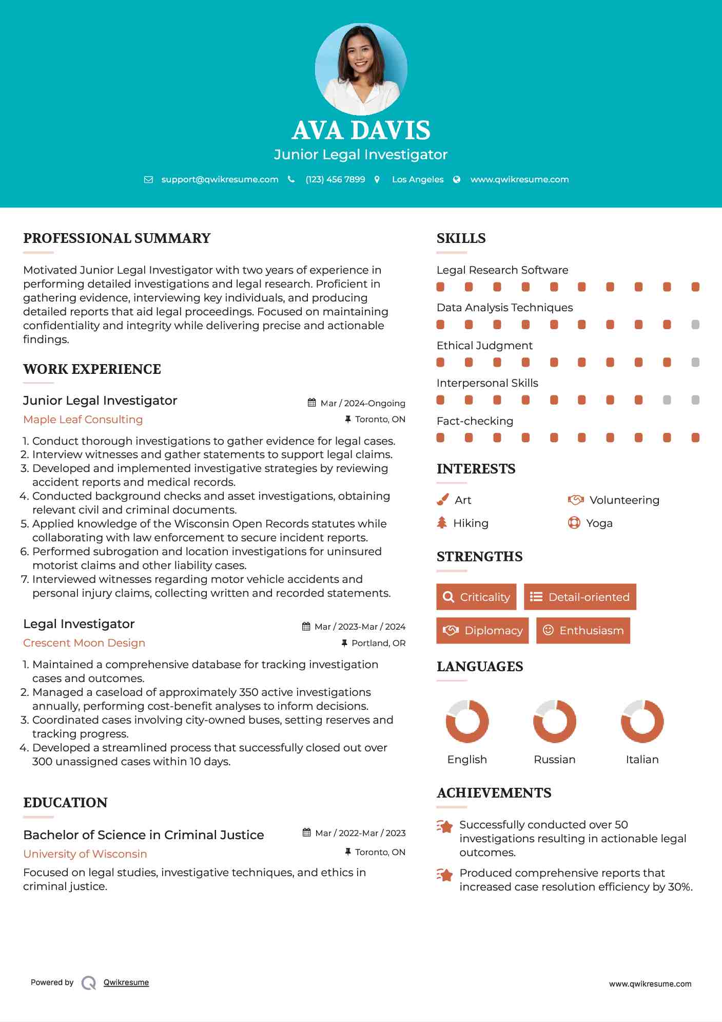 Junior Legal Investigator Resume Format