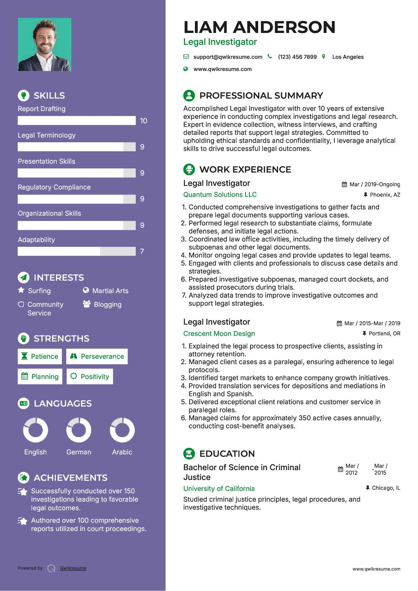 Legal Investigator Resume Sample