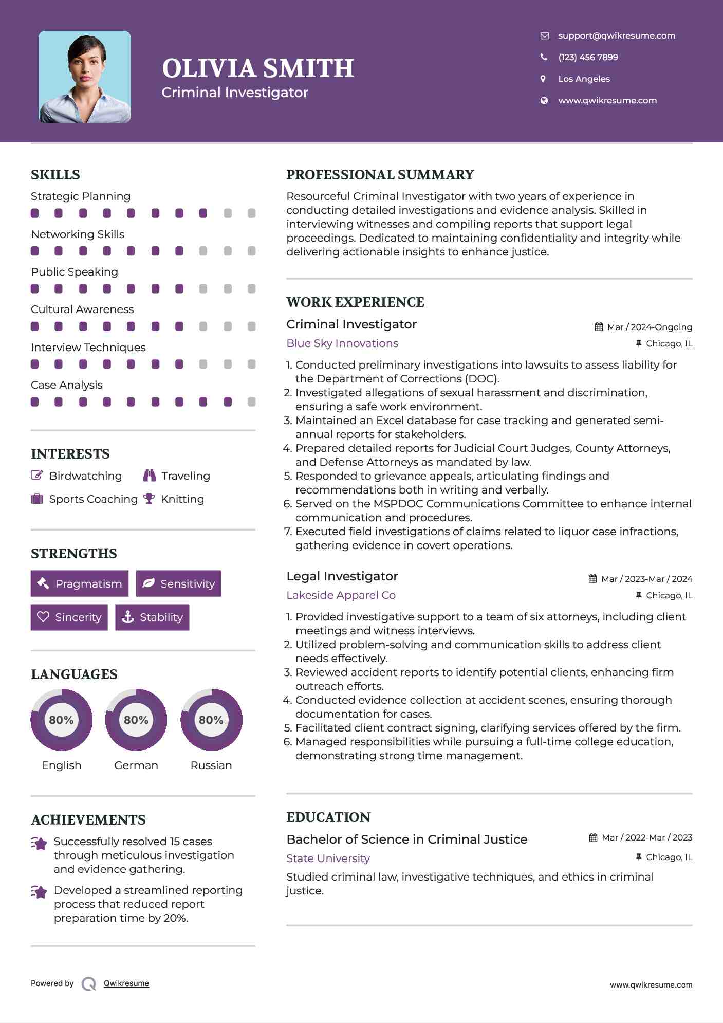 Criminal Investigator Resume Example