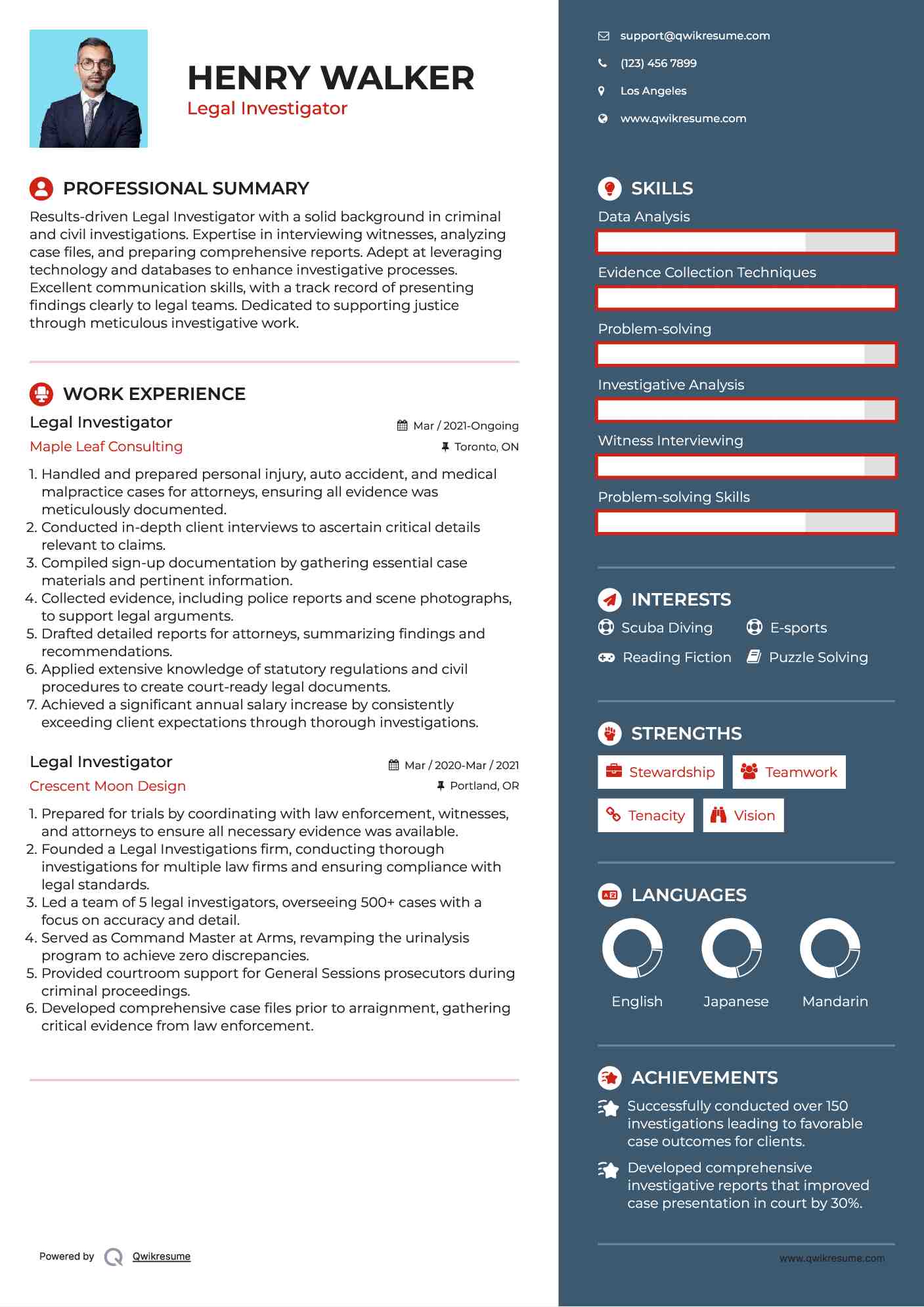 Legal Investigator Resume Template