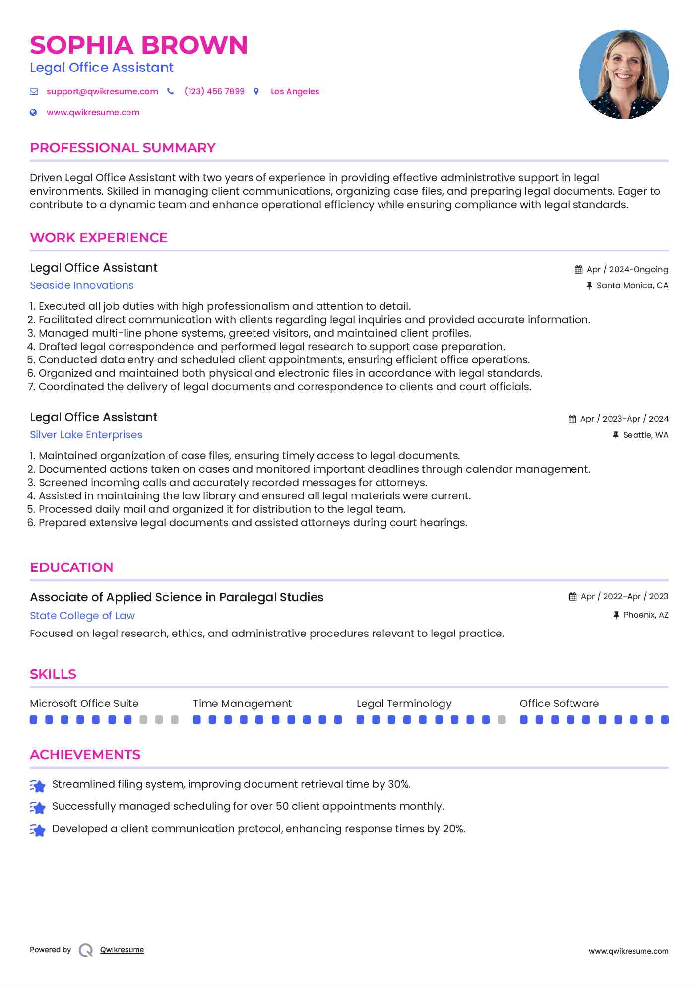 Legal Office Assistant Resume Example