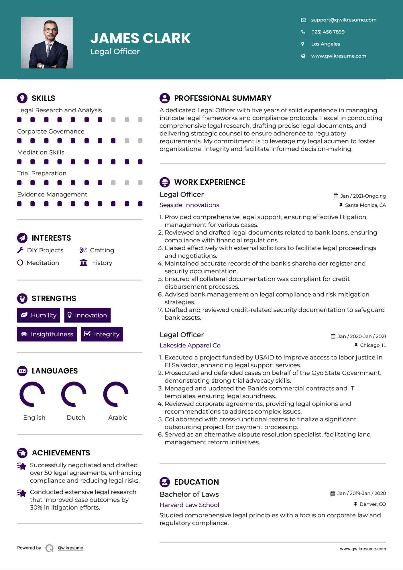 Legal Officer Resume Model