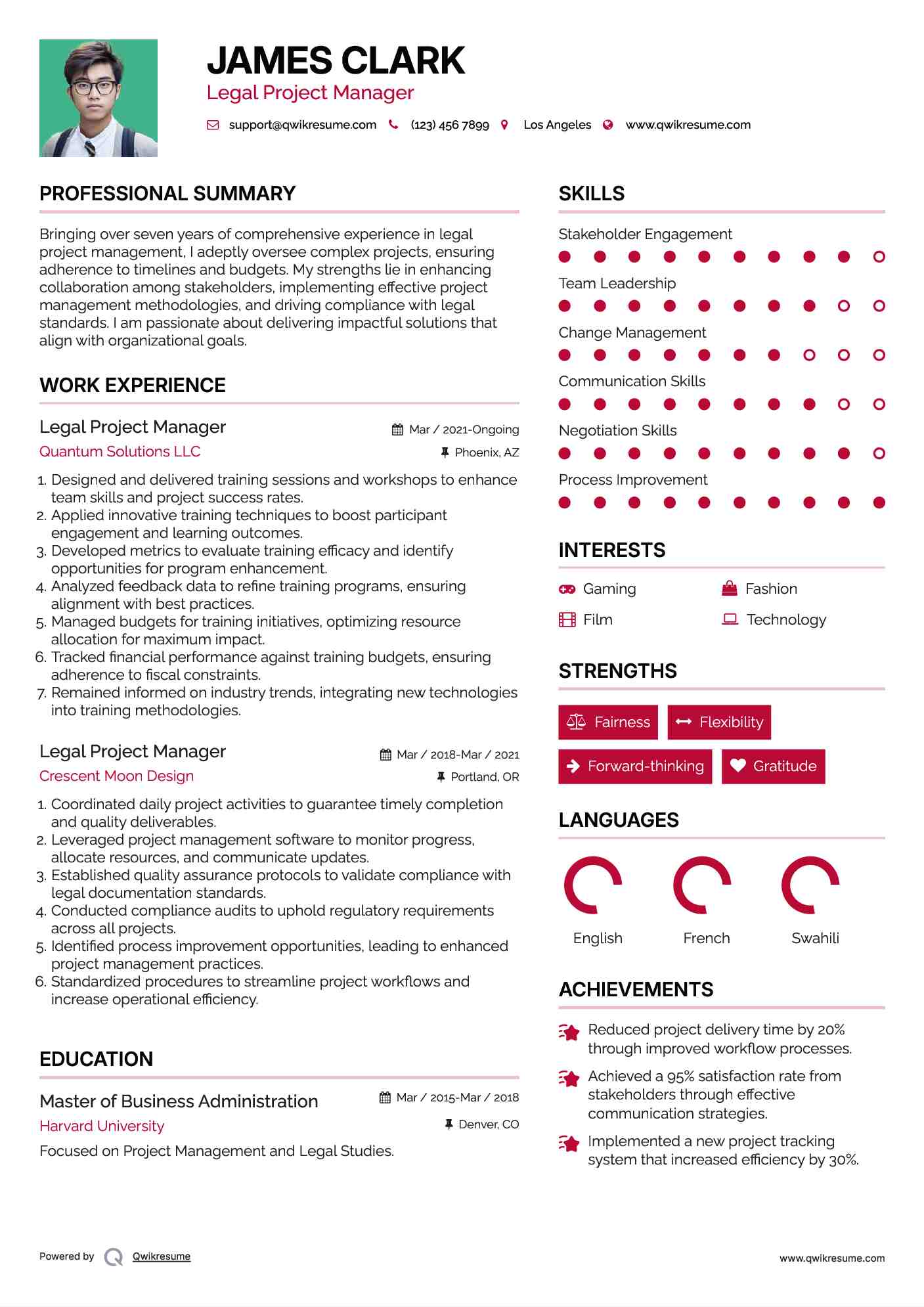 Legal Project Manager Resume Template