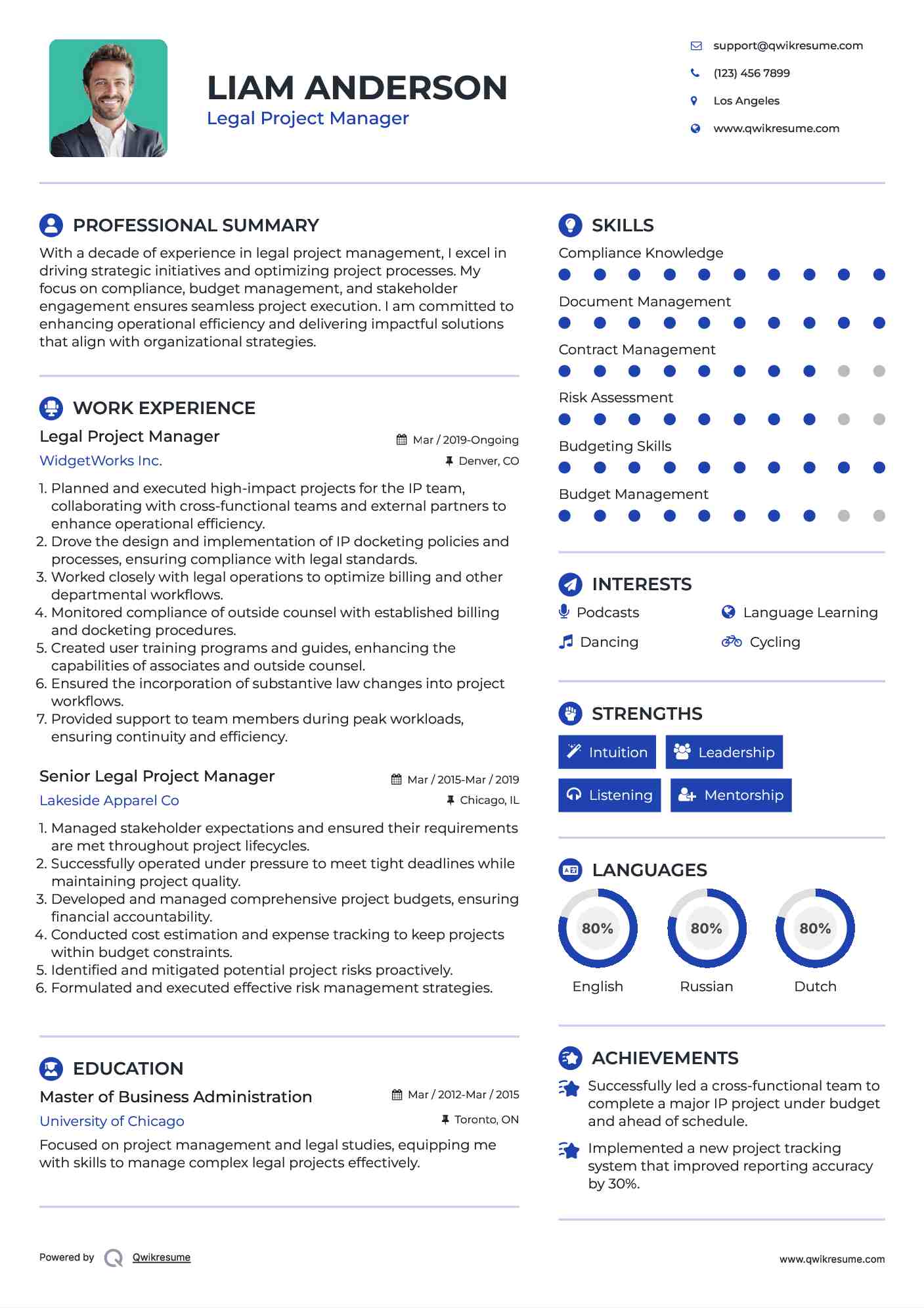 Legal Project Manager Resume Example