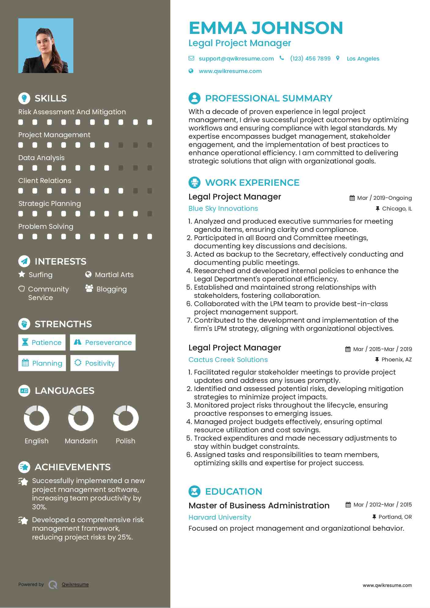 Legal Project Manager Resume Sample