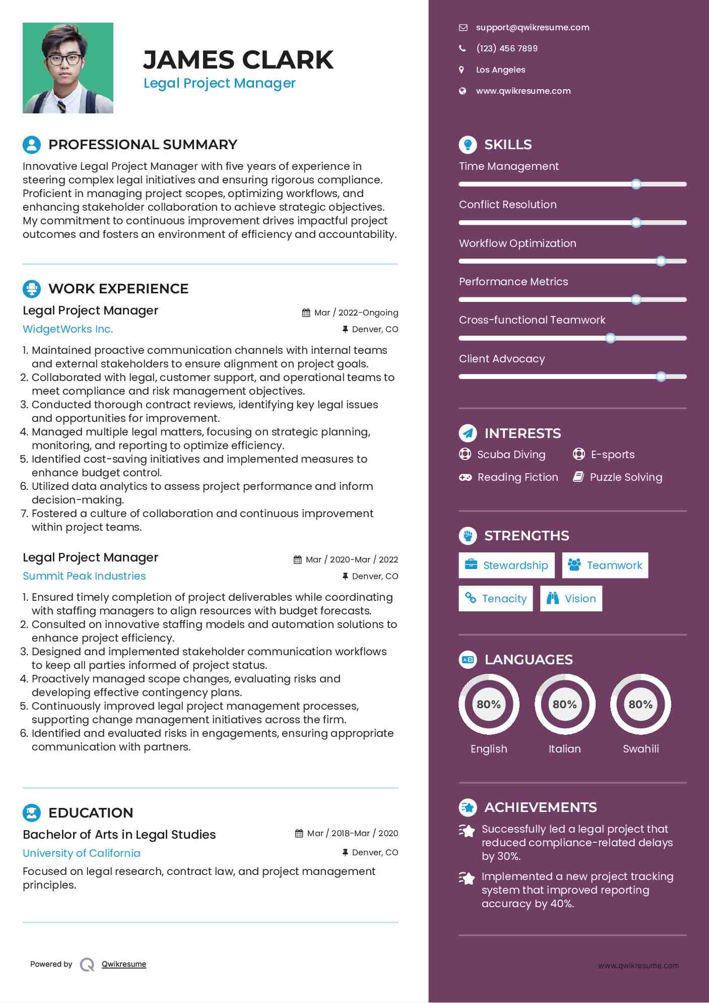 Legal Project Manager Resume Model