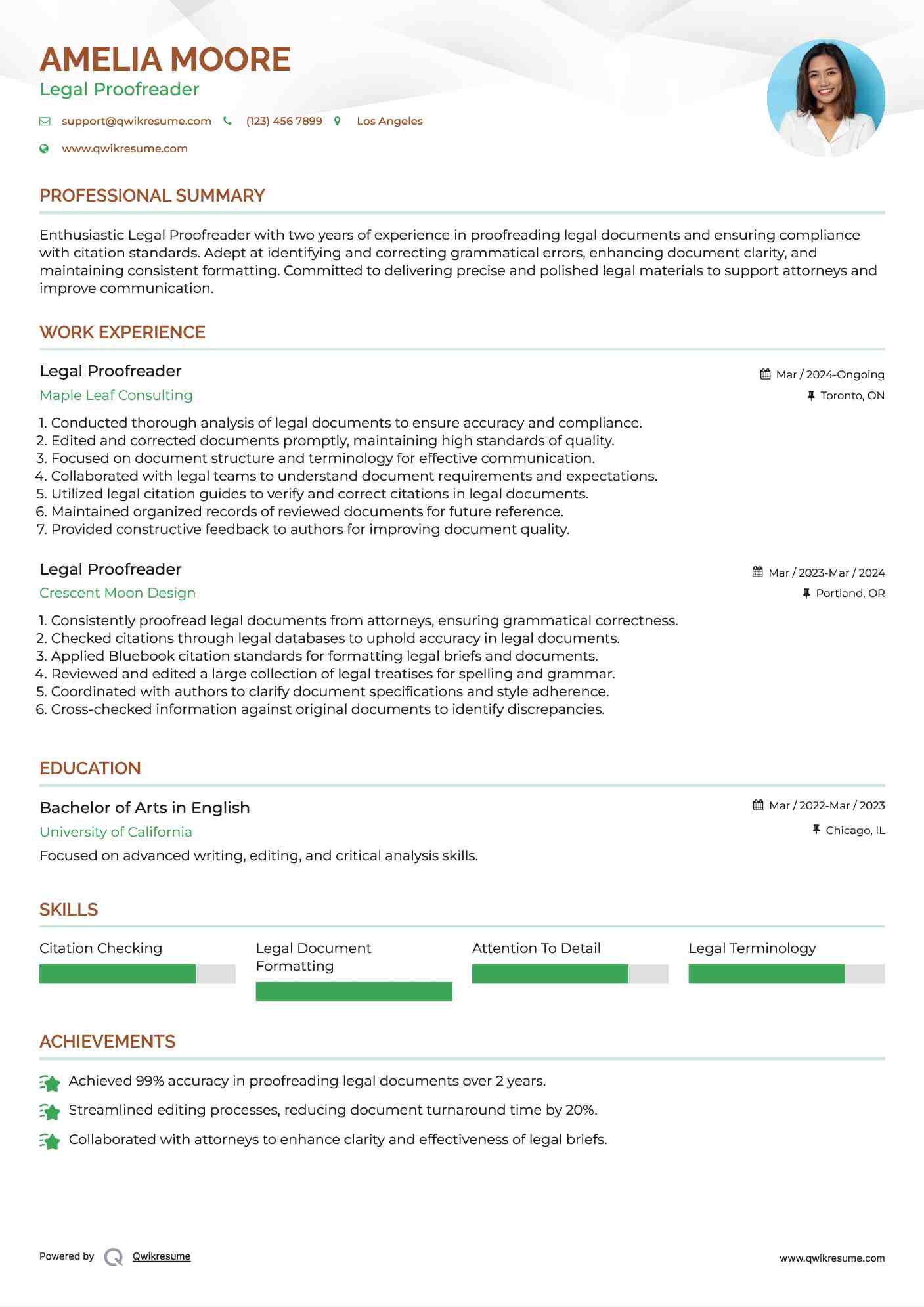 Legal Proofreader Resume Sample