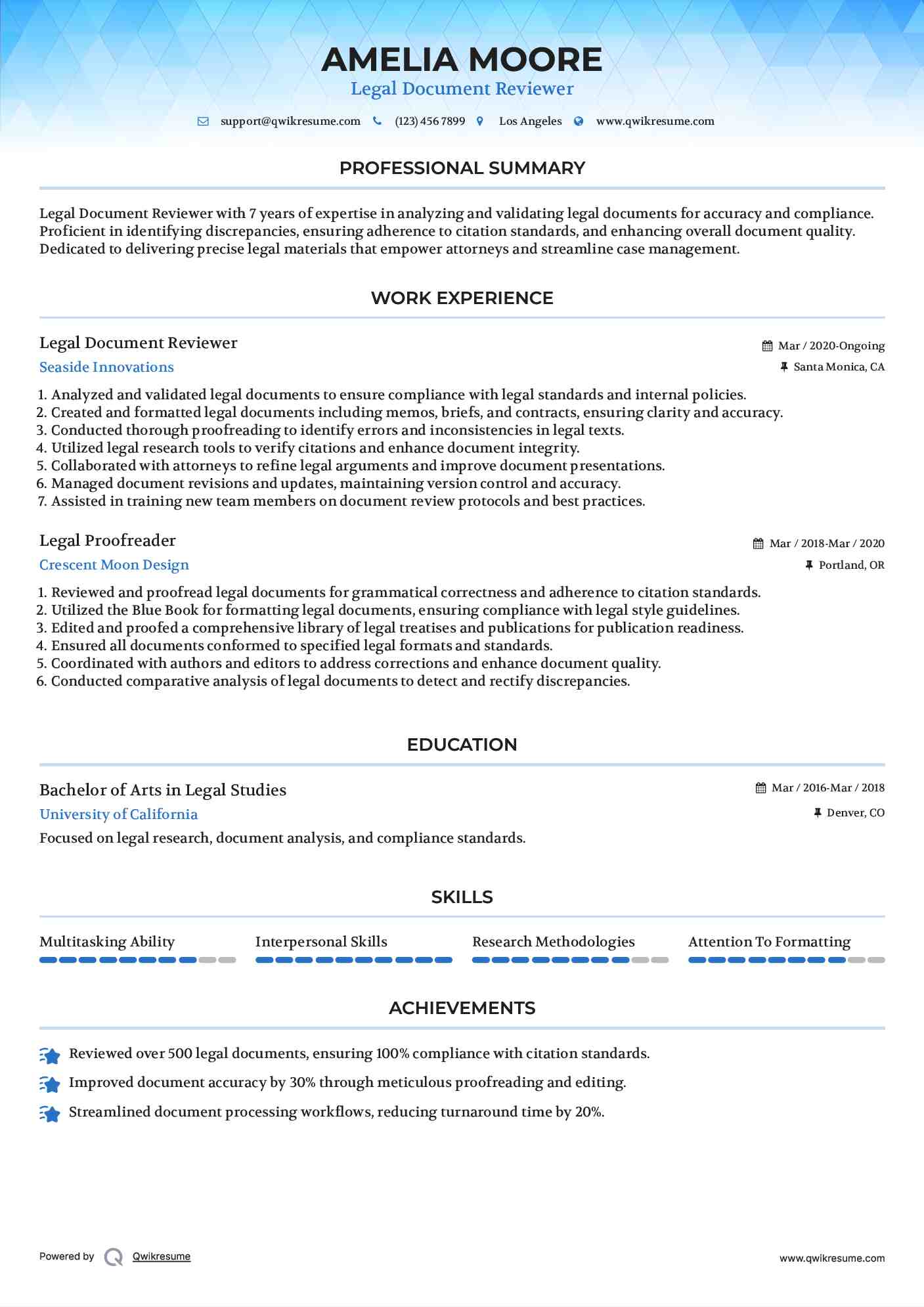 Legal Document Reviewer Resume Template