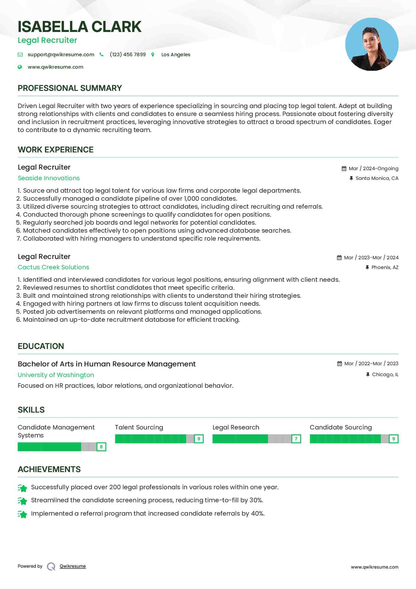 Legal Recruiter Resume Format