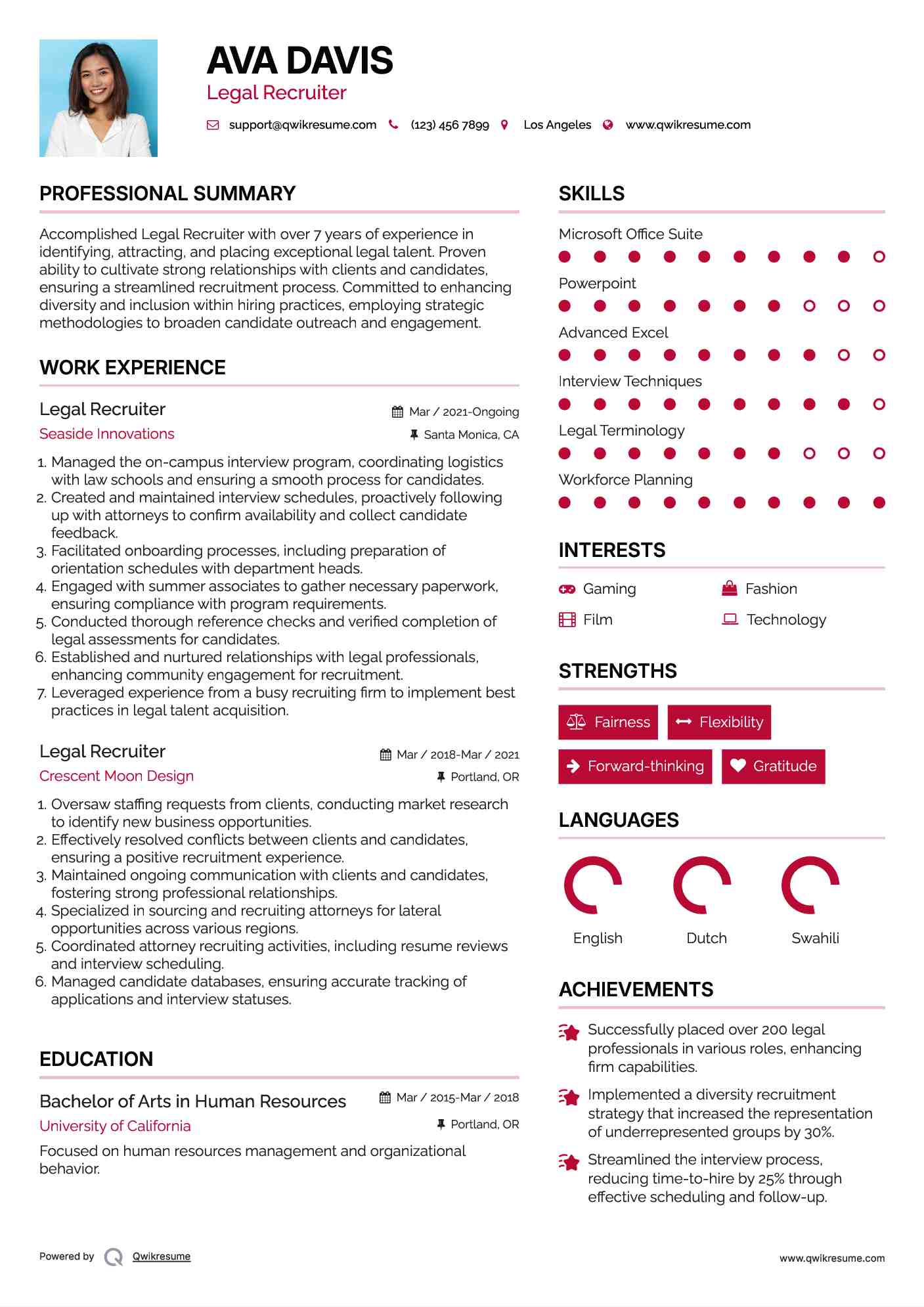 Legal Recruiter Resume Sample