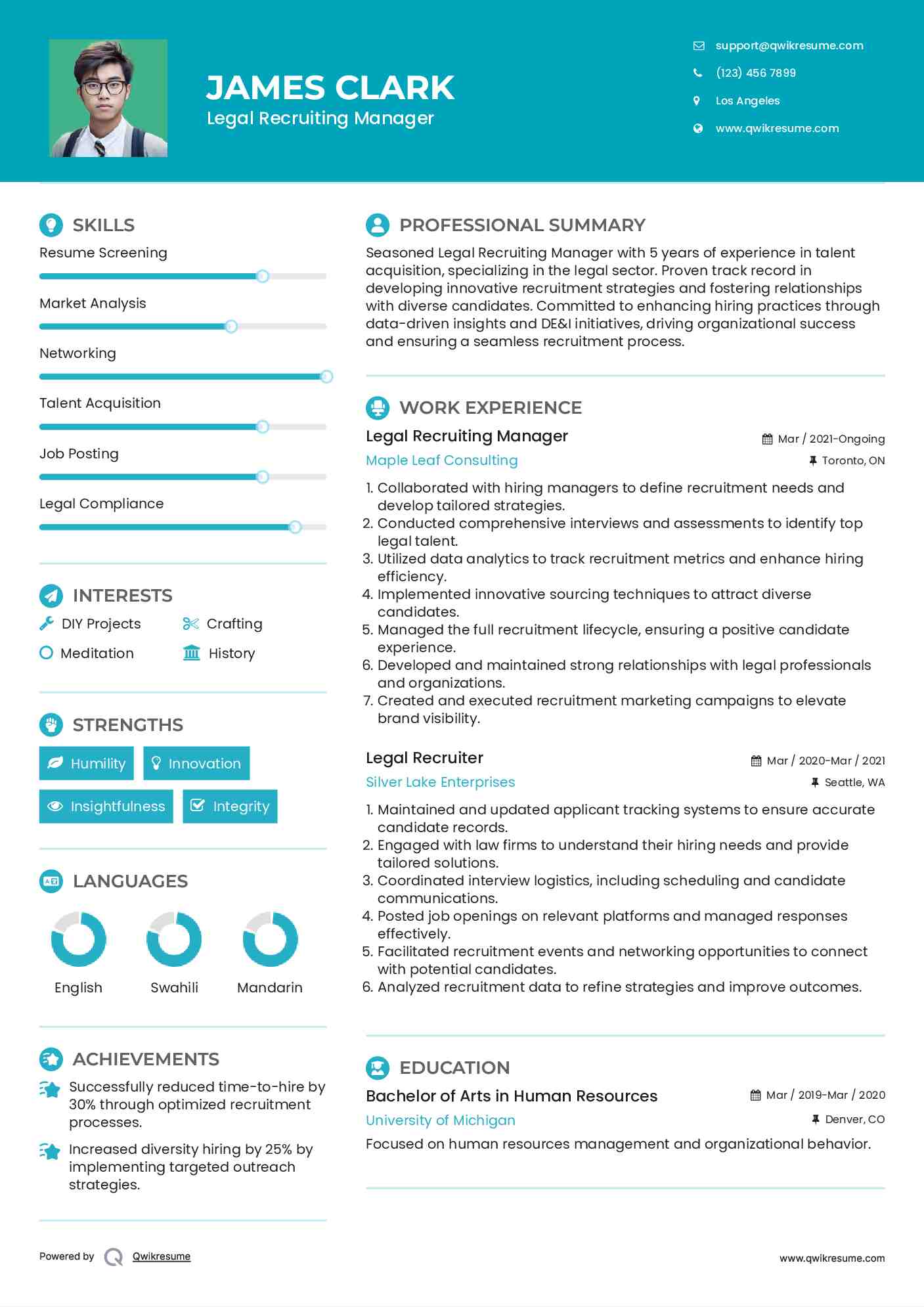 Legal Recruiting Manager Resume Example
