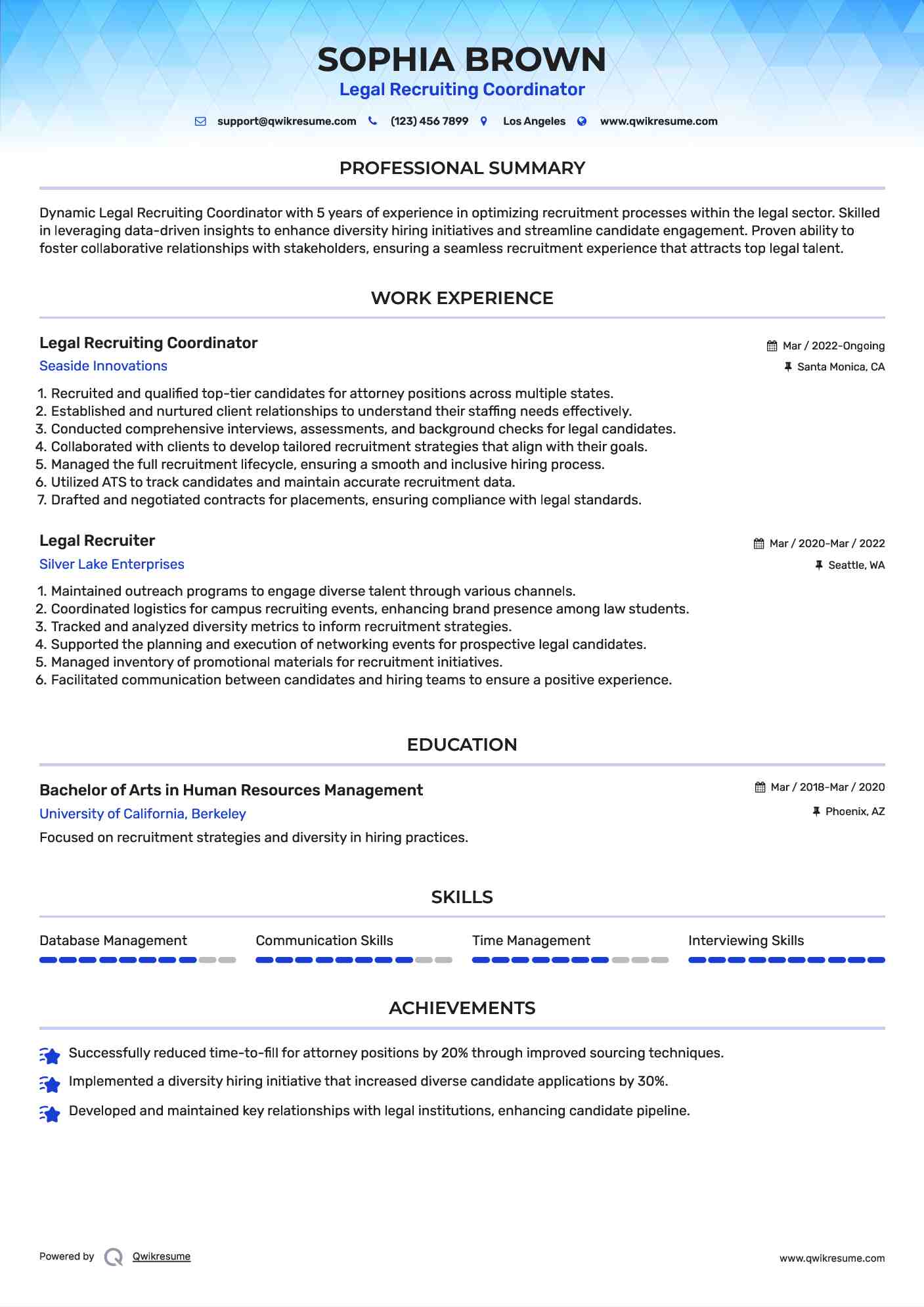 Legal Recruiting Coordinator Resume Example