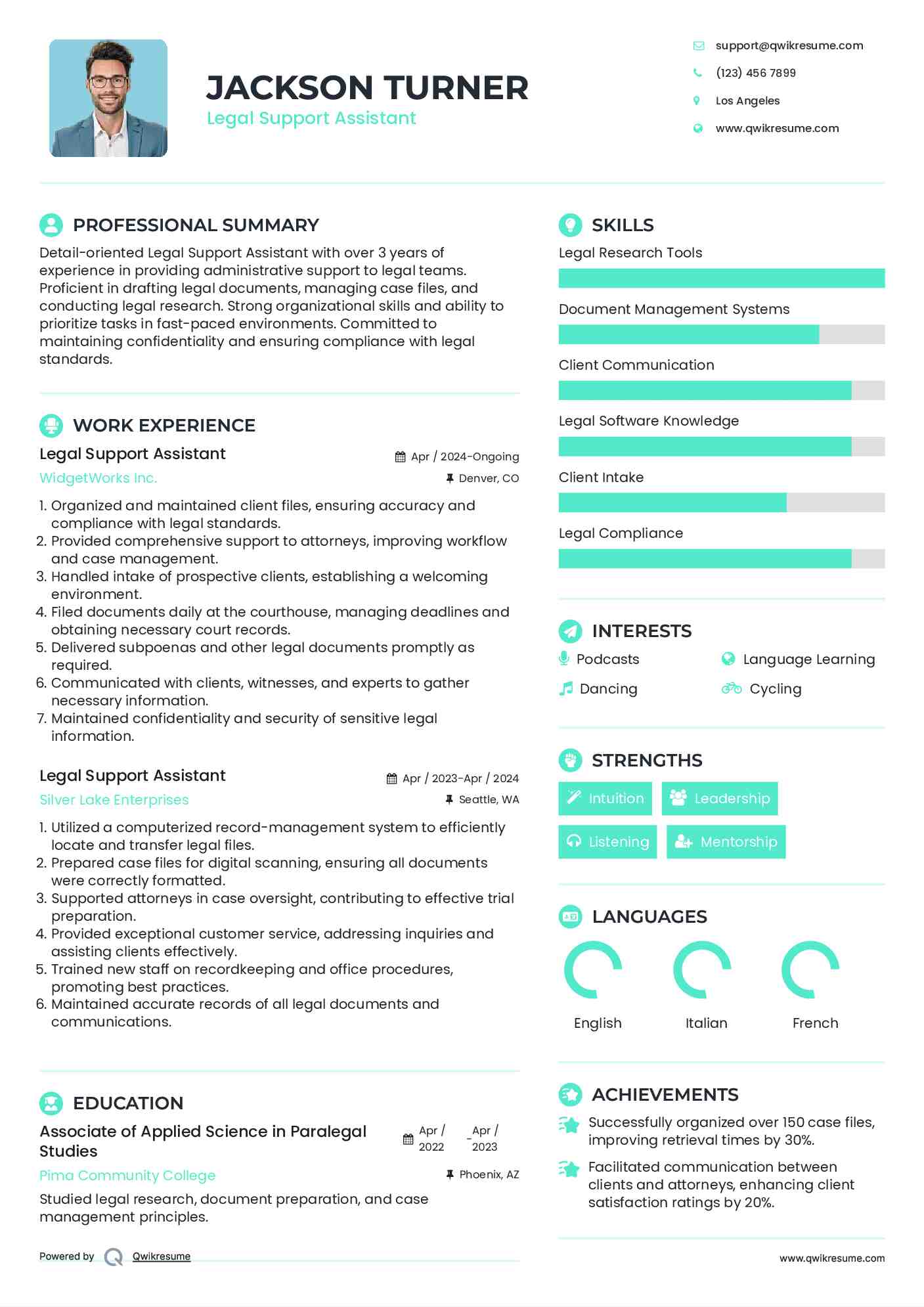 Legal Support Assistant Resume Format