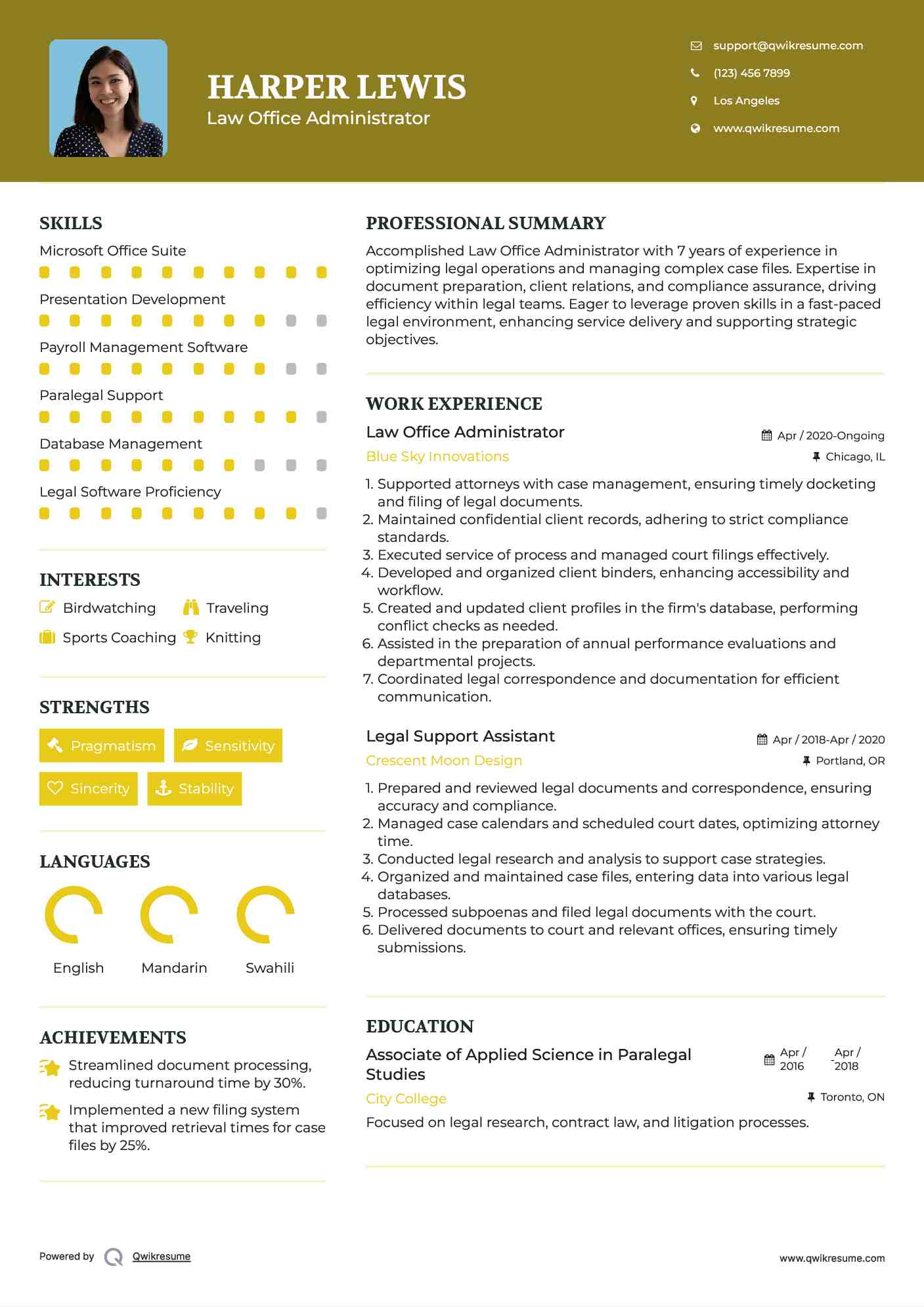 Law Office Administrator Resume Example