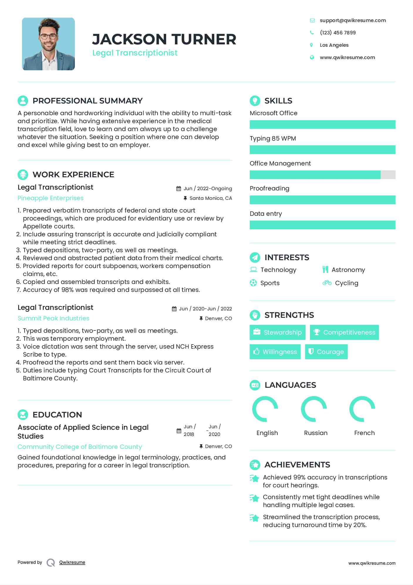 Legal Transcriptionist Resume Samples QwikResume