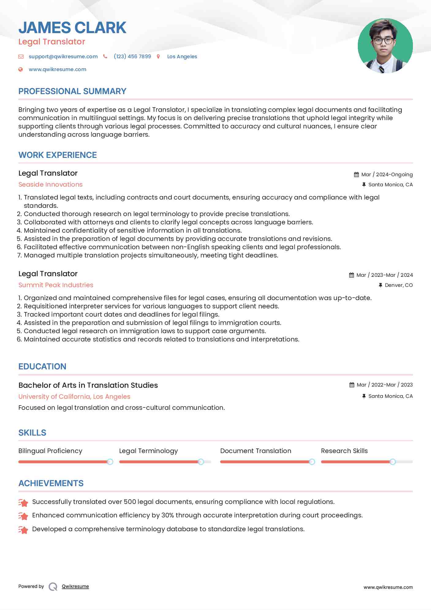 Legal Translator Resume Model