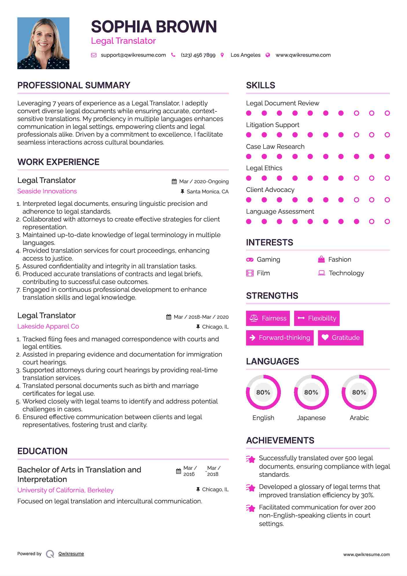 Legal Translator Resume Example