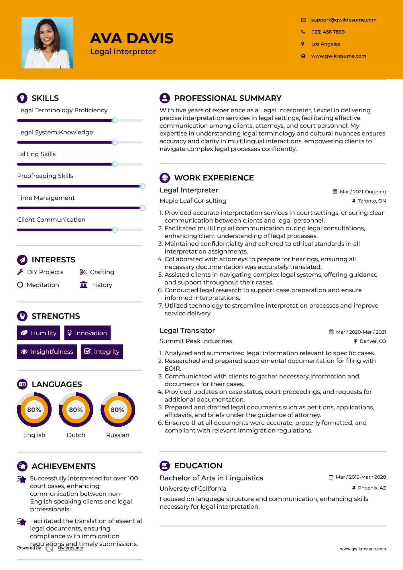 Legal Interpreter Resume Model
