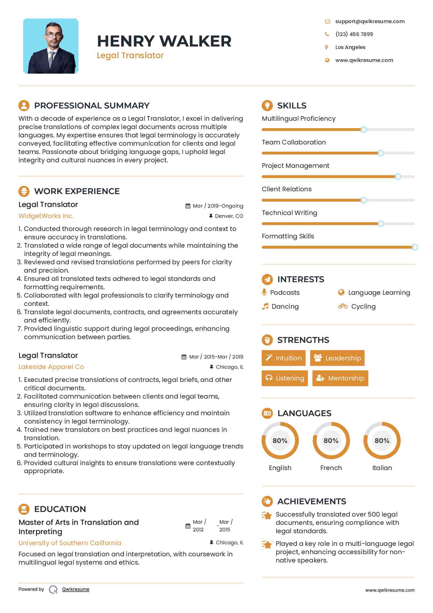 Legal Translator Resume Format