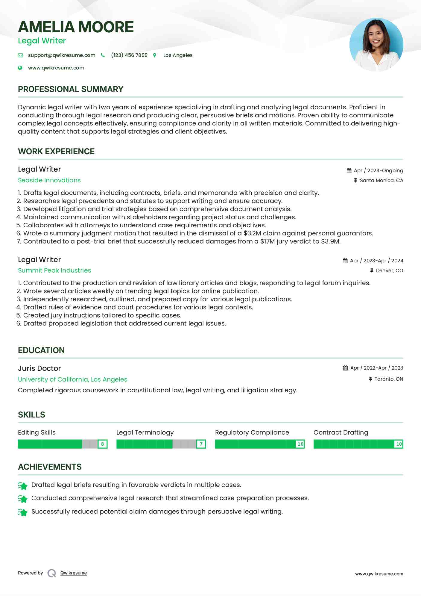 Legal Writer Resume Template