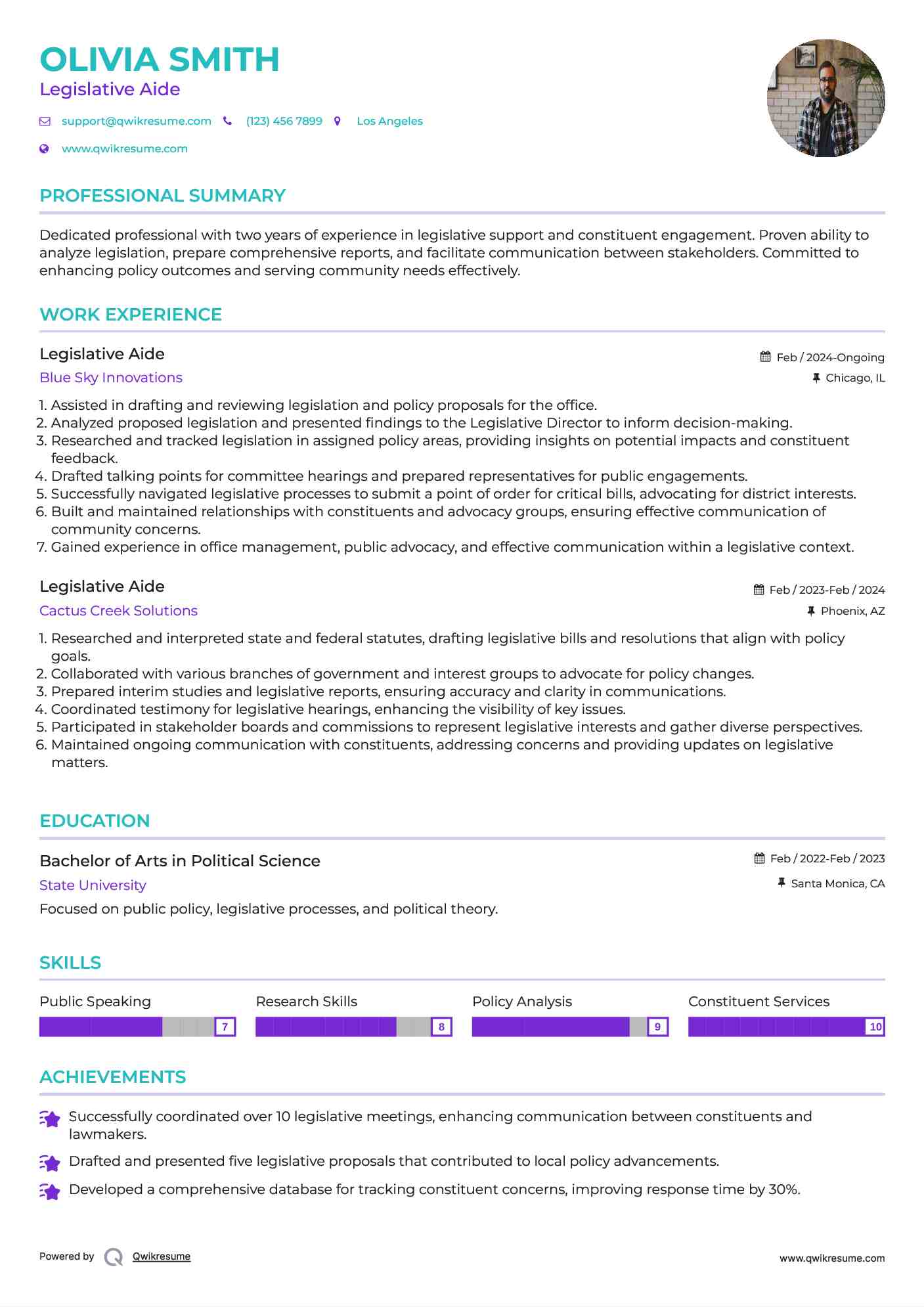 Legislative Aide Resume Format