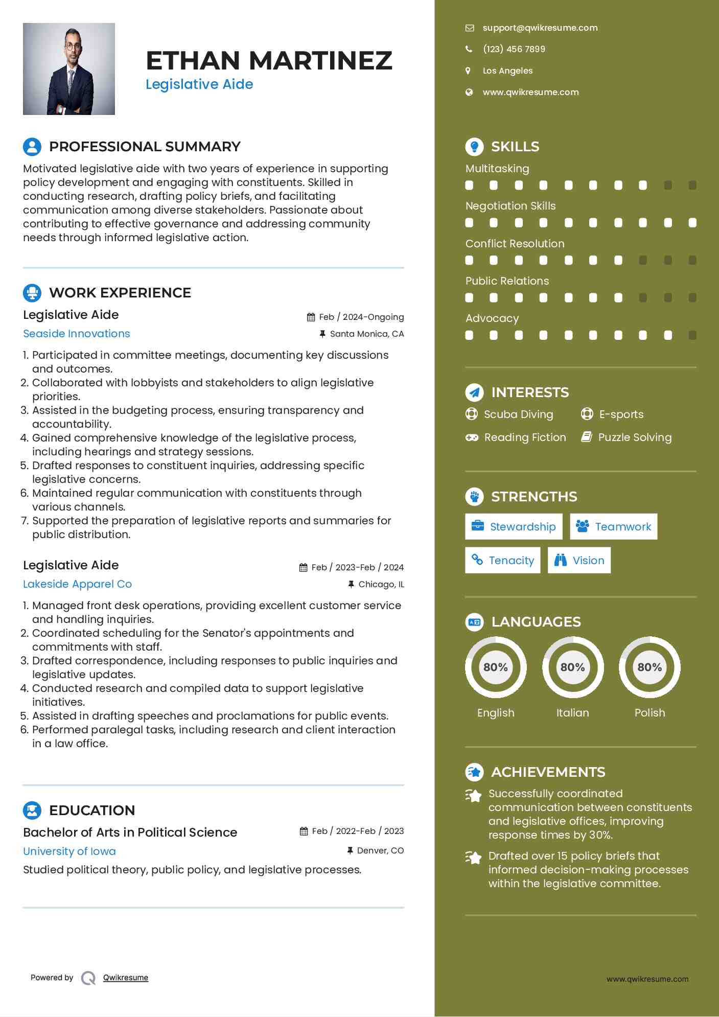 Legislative Aide Resume Model