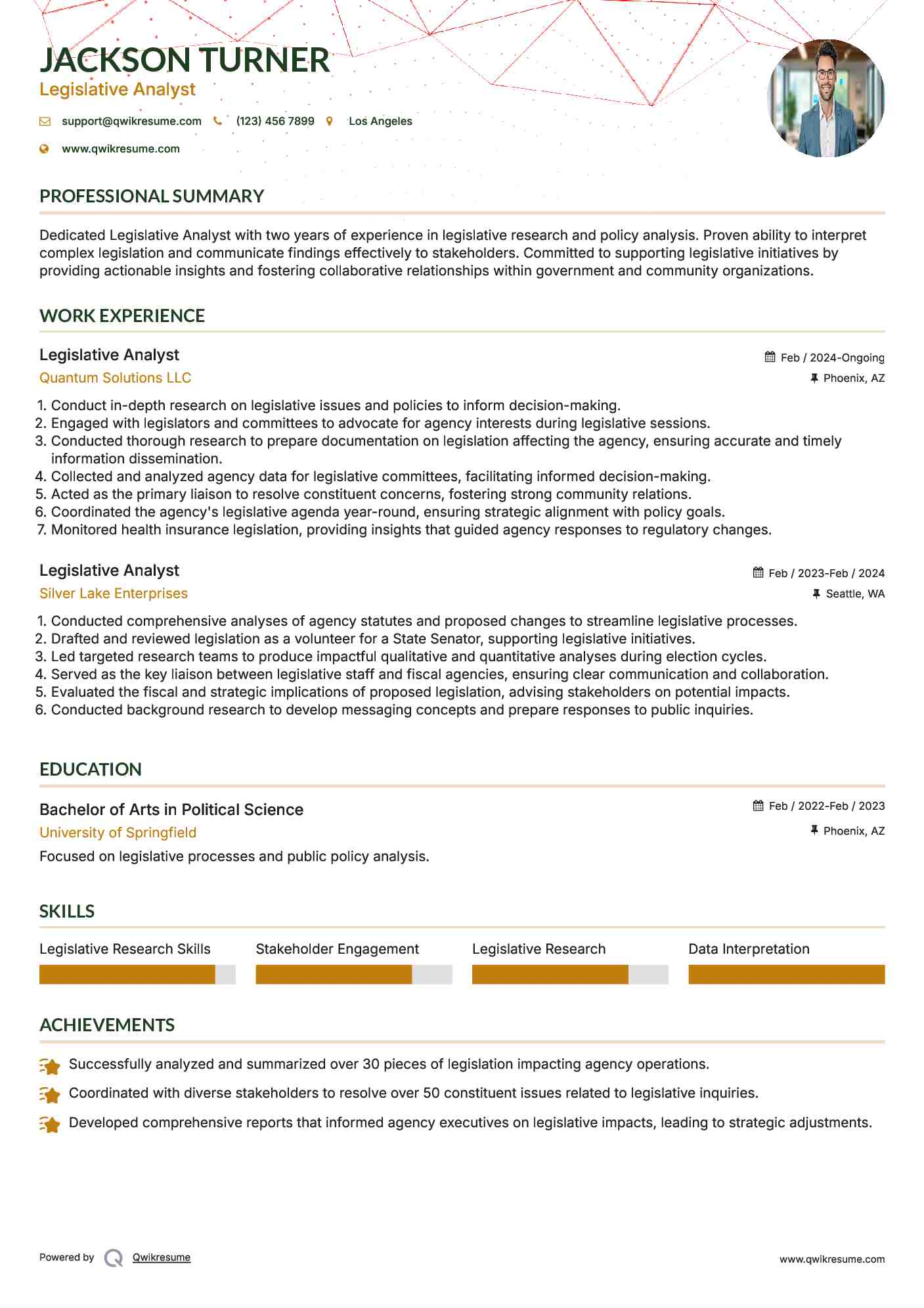 Legislative Analyst Resume Format