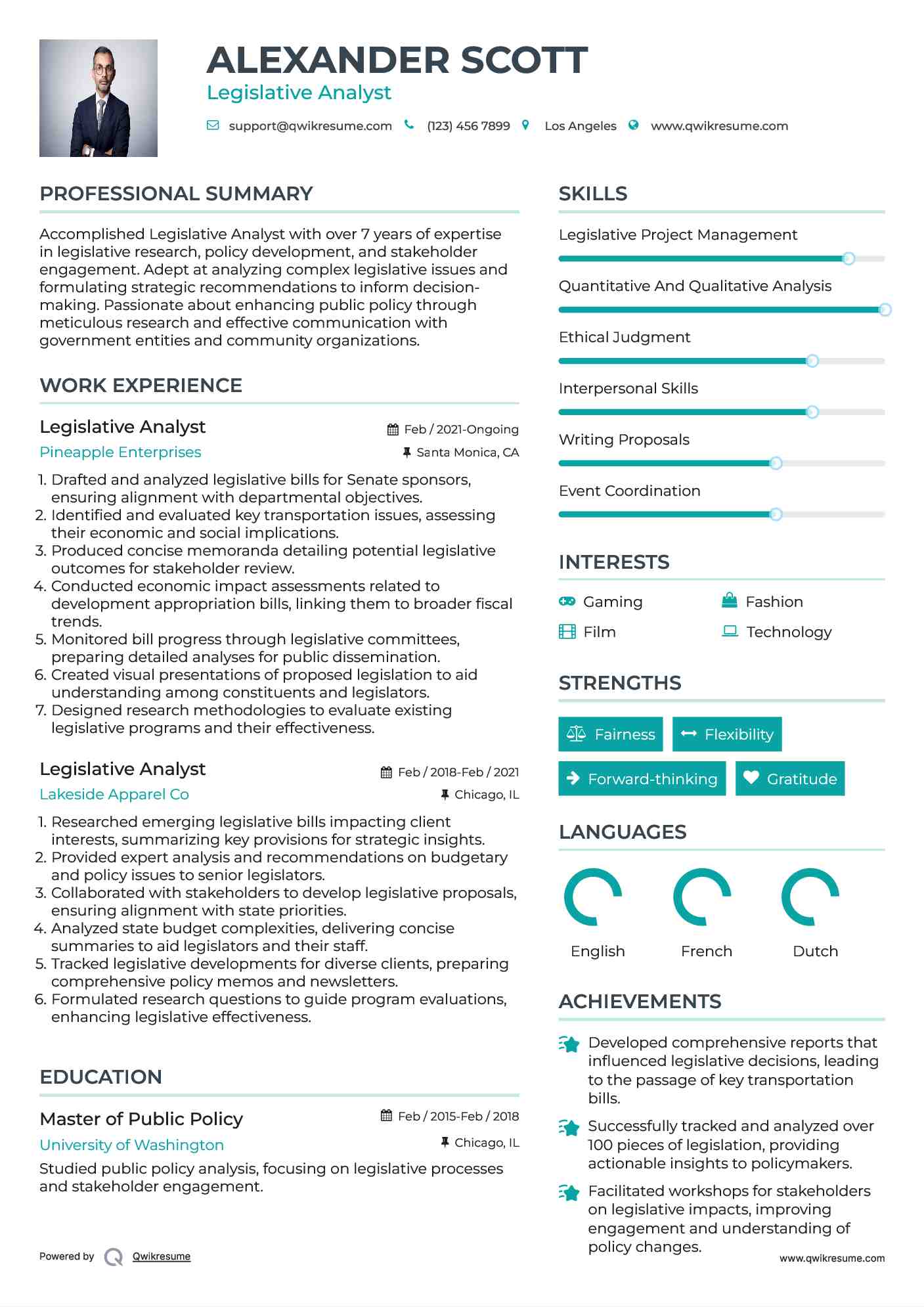 Legislative Analyst Resume Model