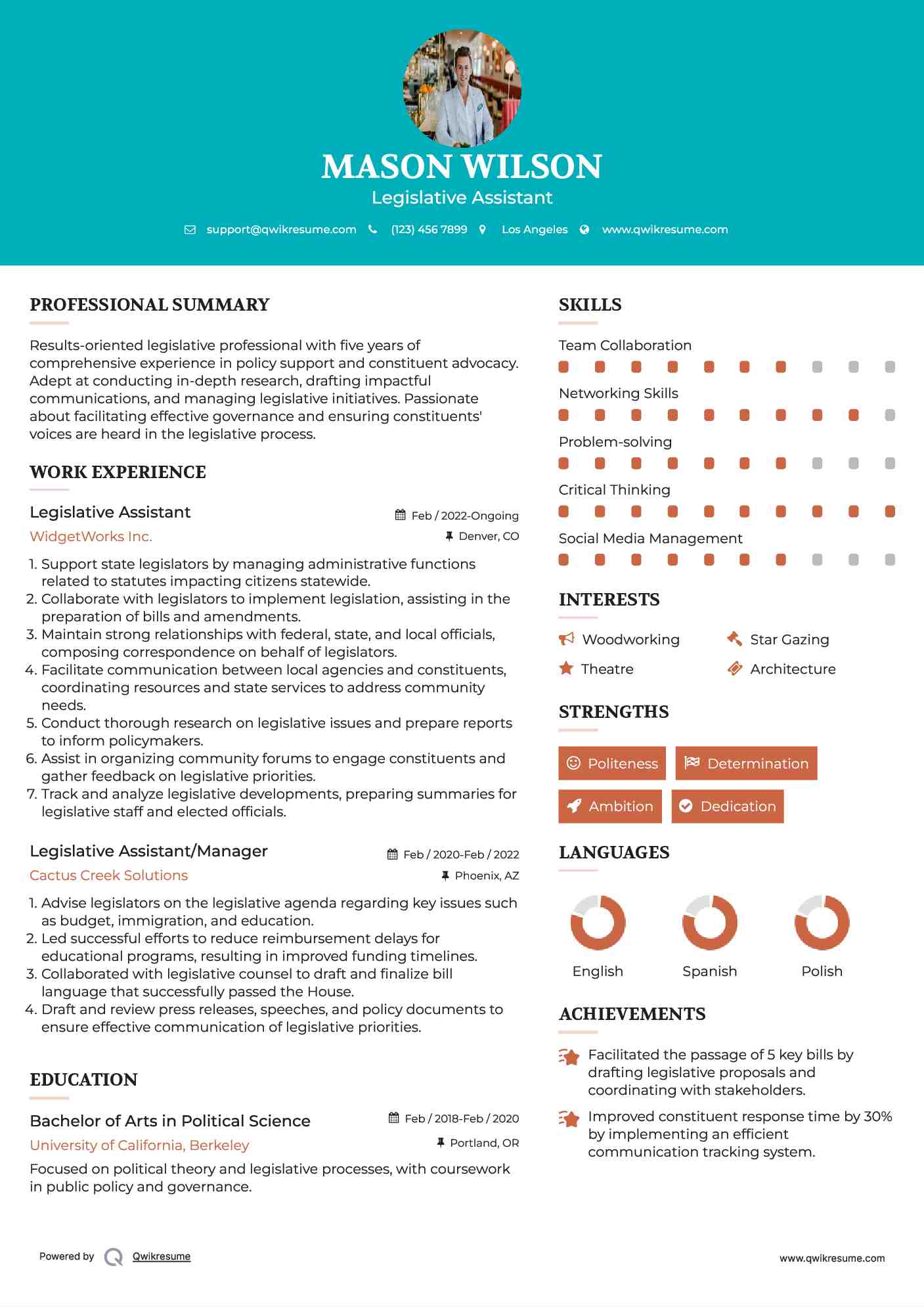 Legislative Assistant Resume Model