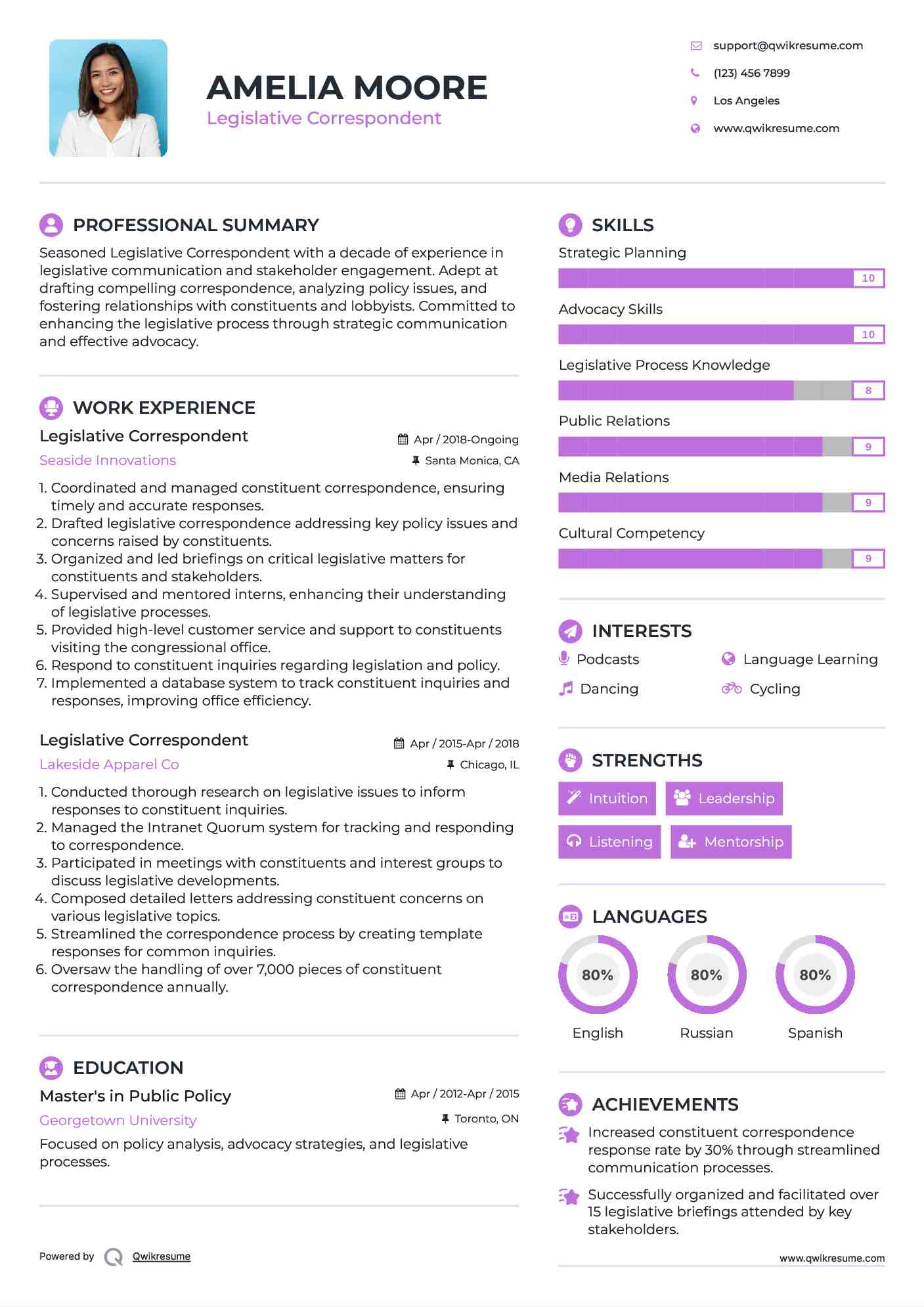Legislative Correspondent Resume Sample
