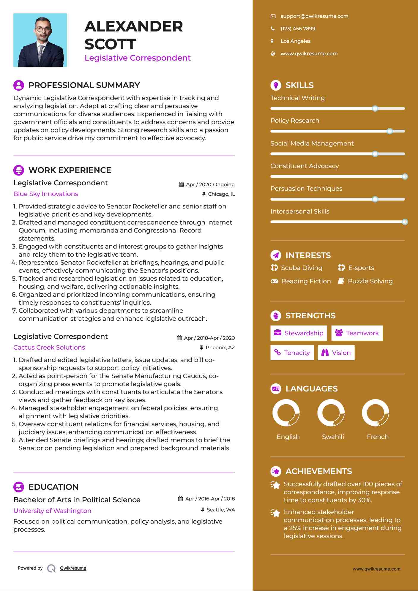 Legislative Correspondent Resume Sample