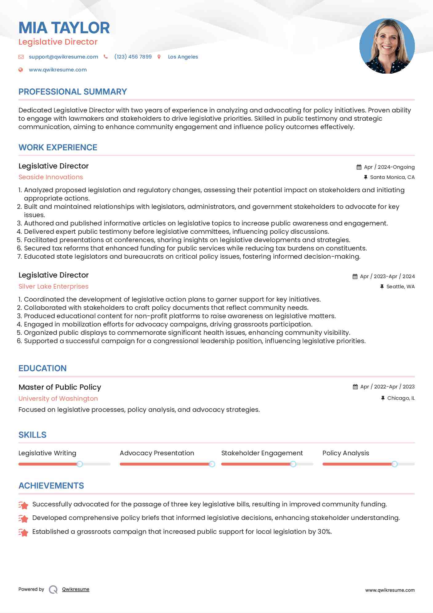 Legislative Director Resume Example