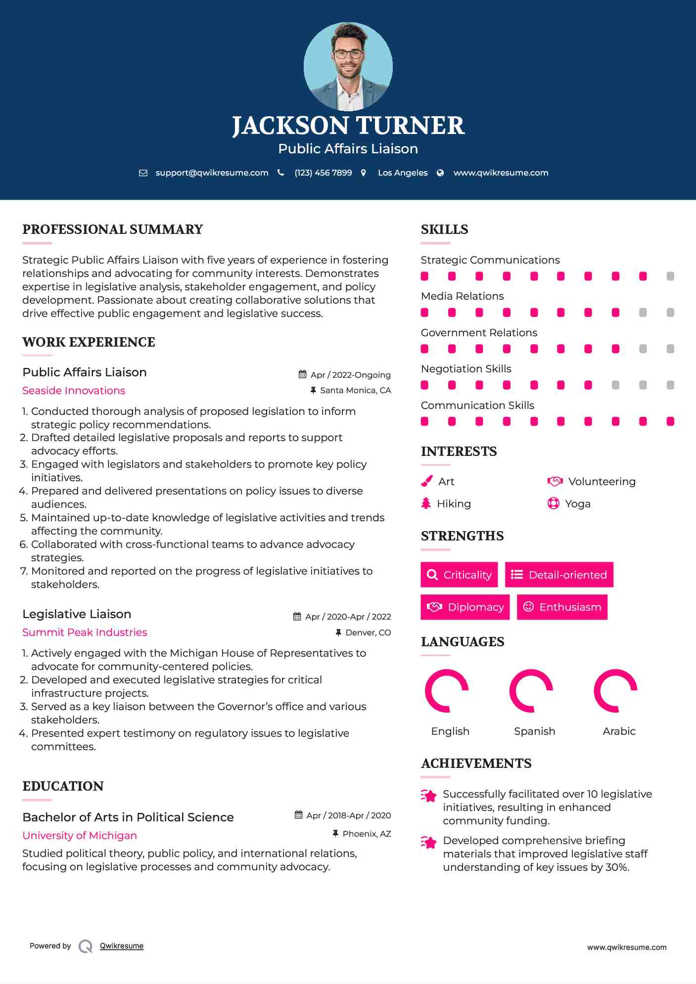 Public Affairs Liaison Resume Model