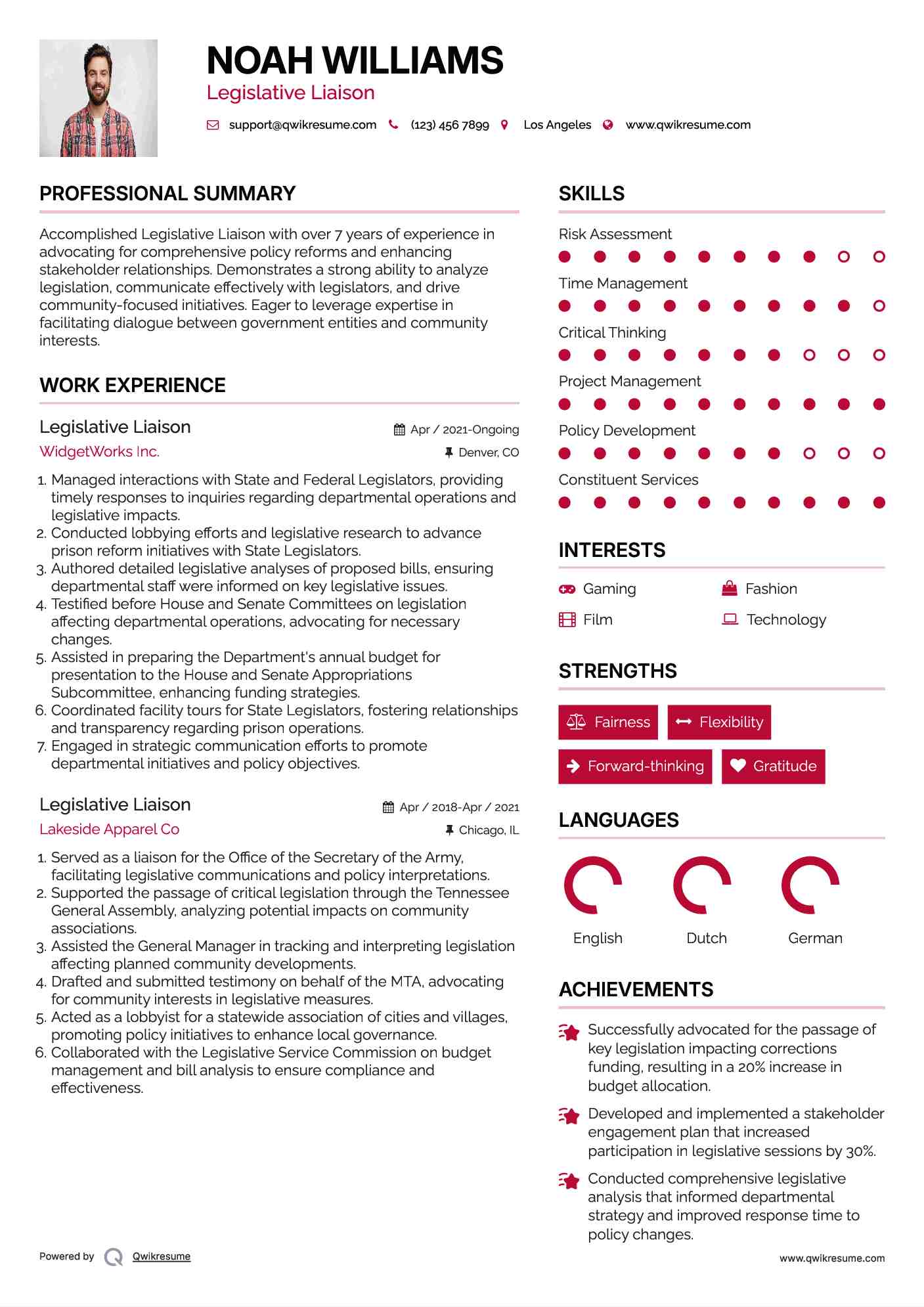 Legislative Liaison Resume Model