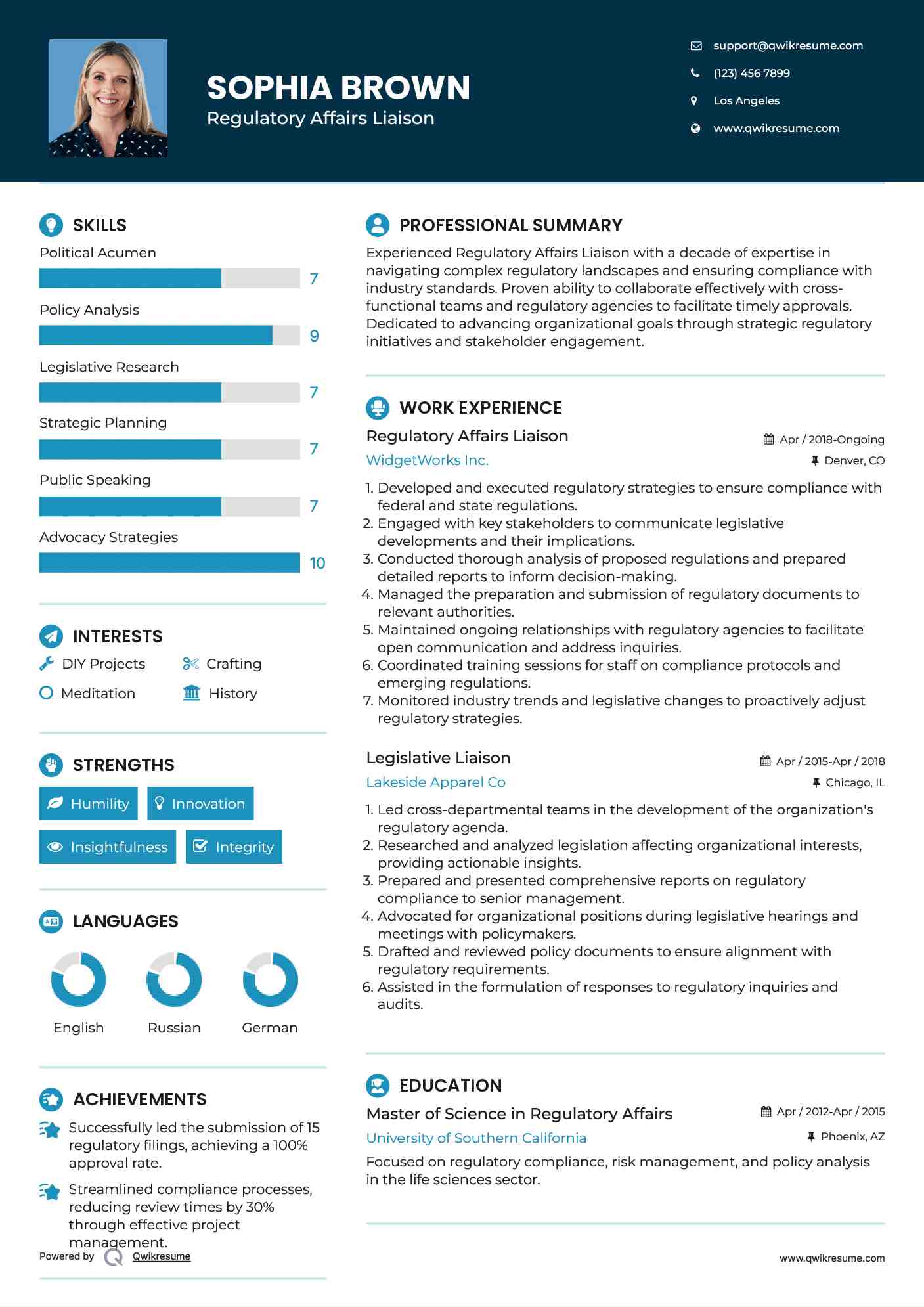 Regulatory Affairs Liaison Resume Model