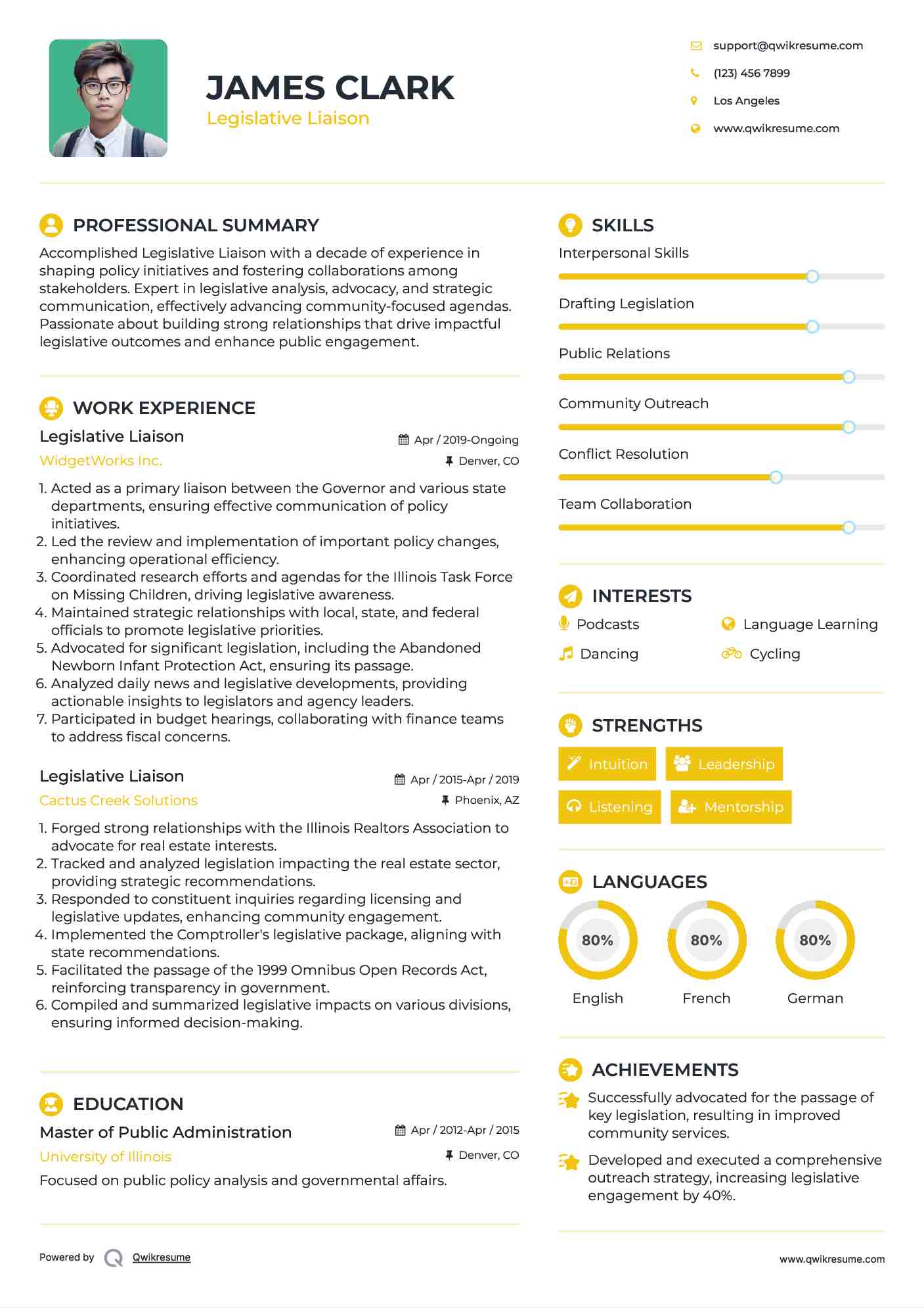 Legislative Liaison Resume Example