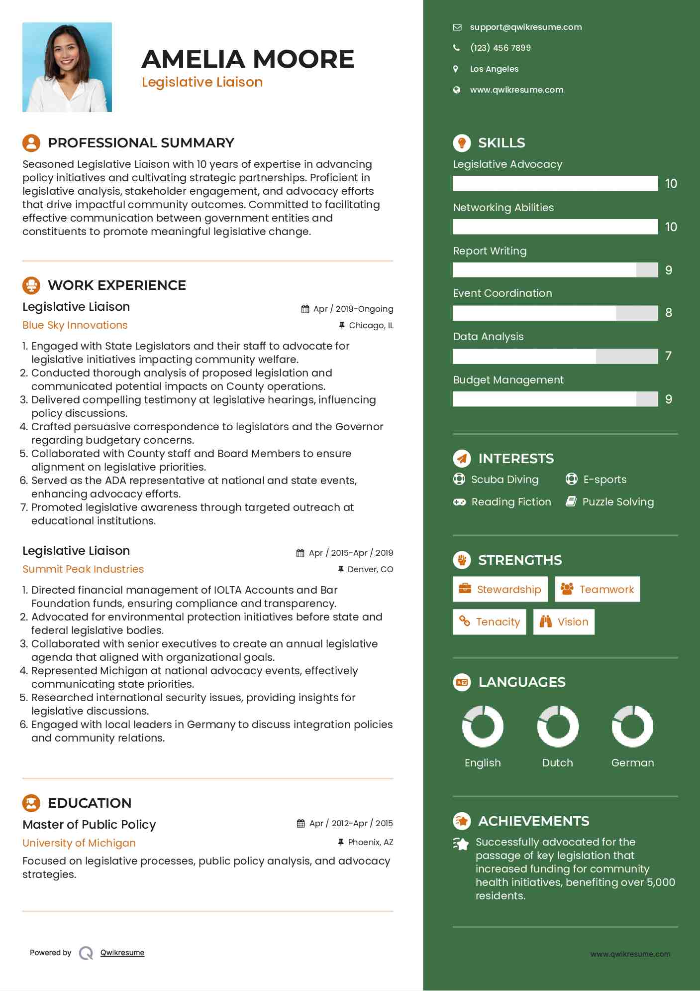Legislative Liaison Resume Example