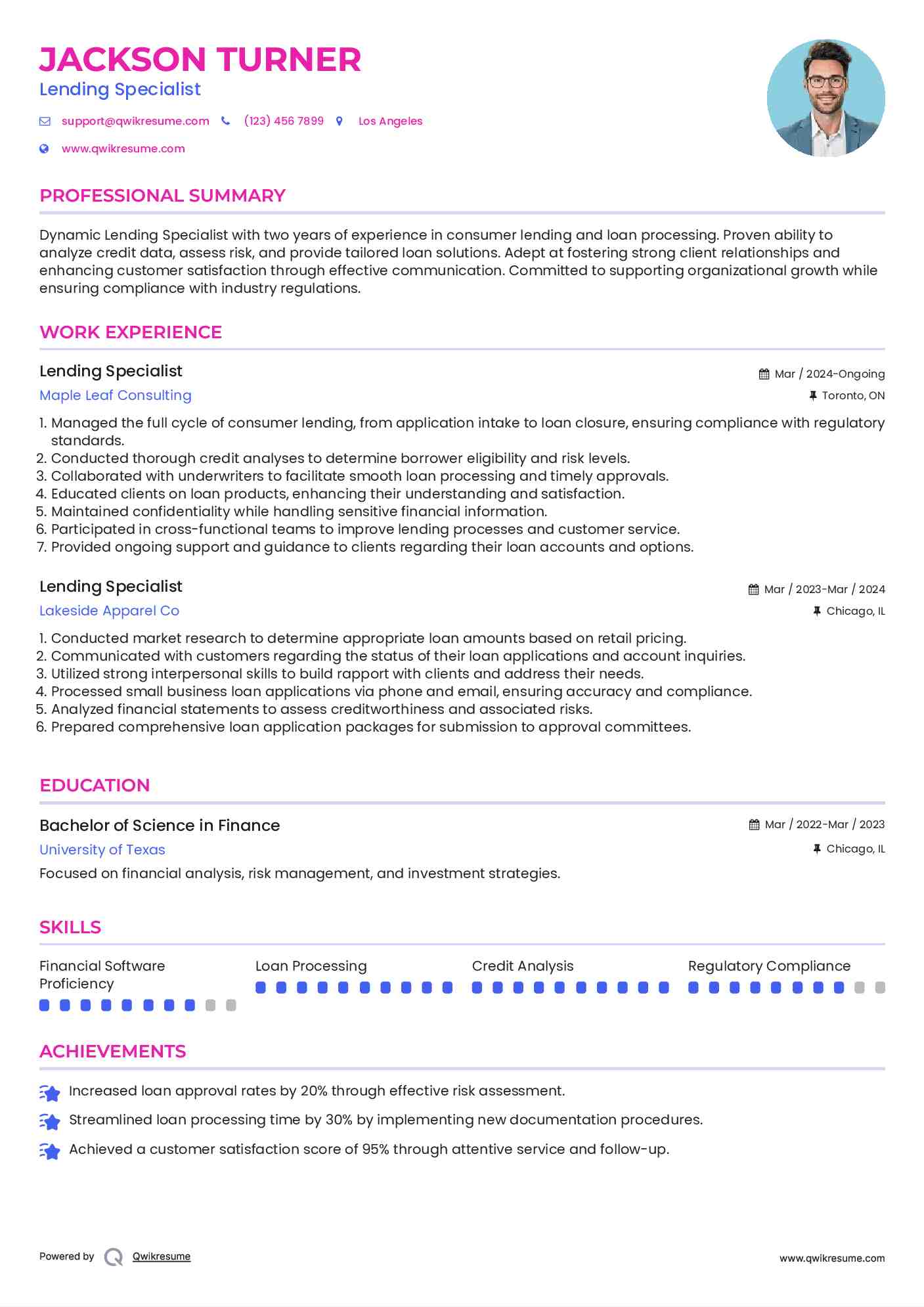Lending Specialist Resume Template