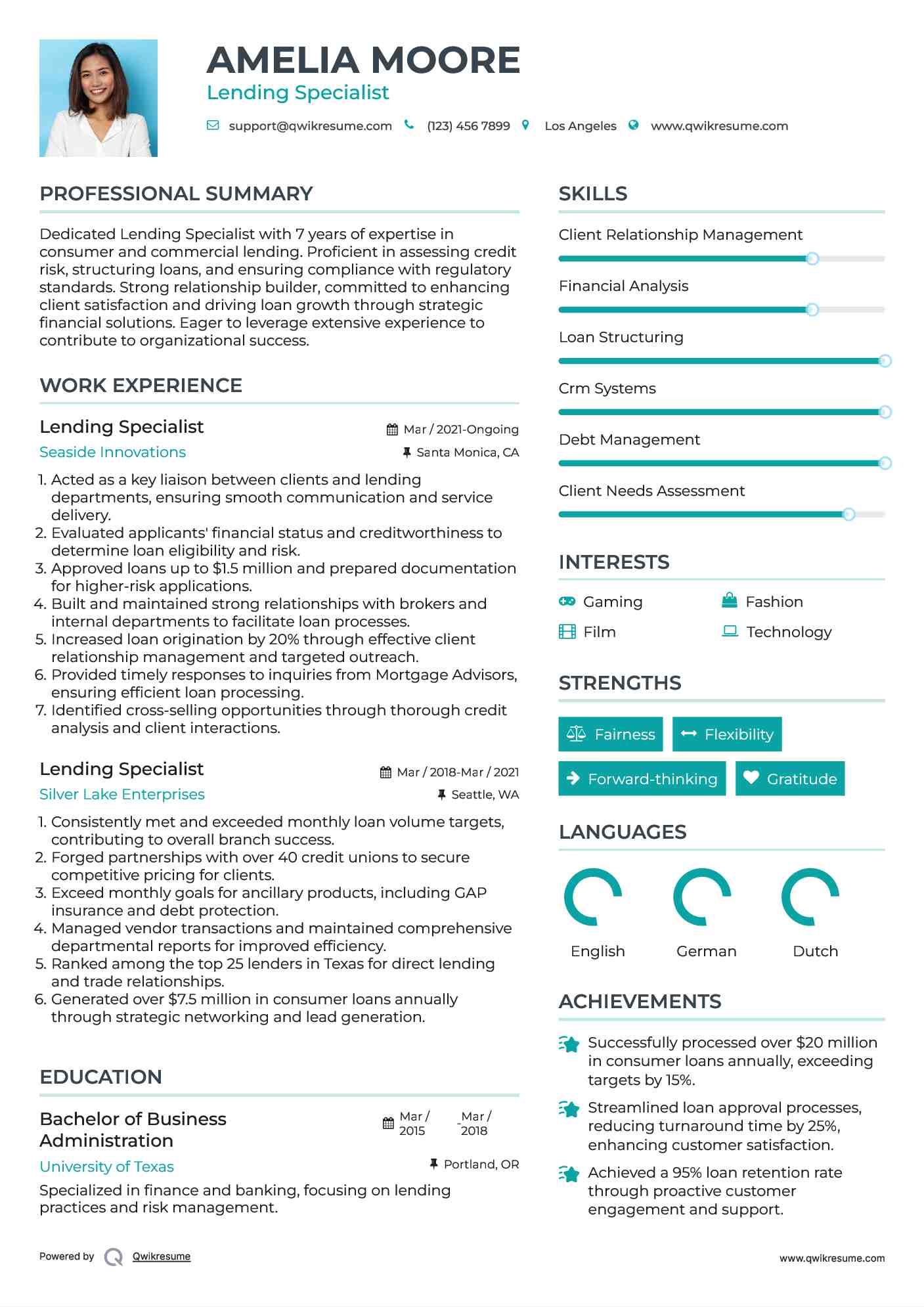 Lending Specialist Resume Sample