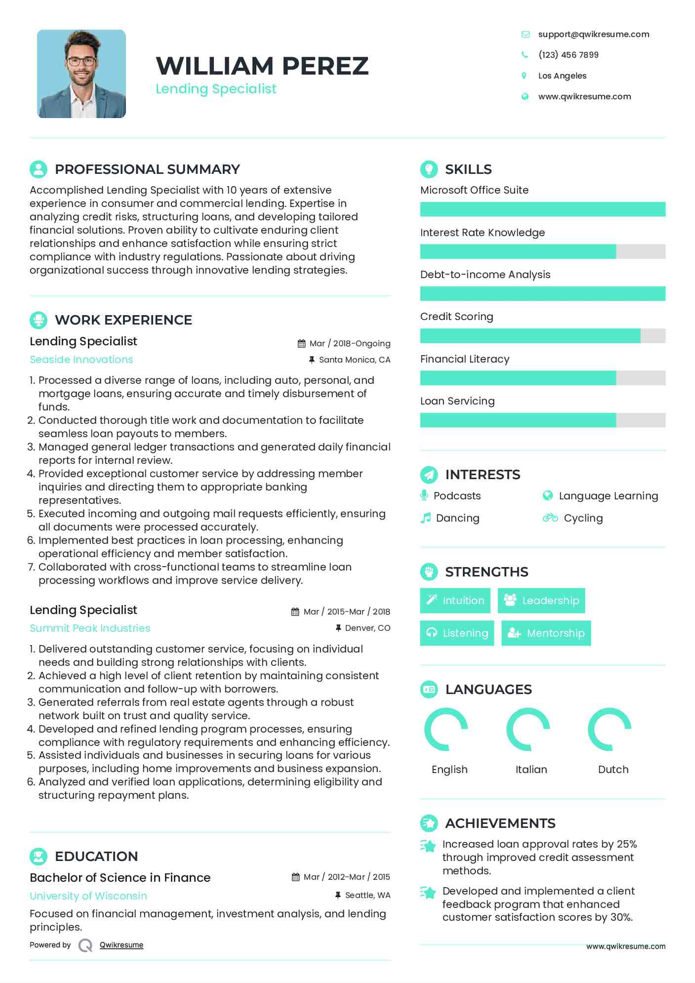 Lending Specialist Resume Model