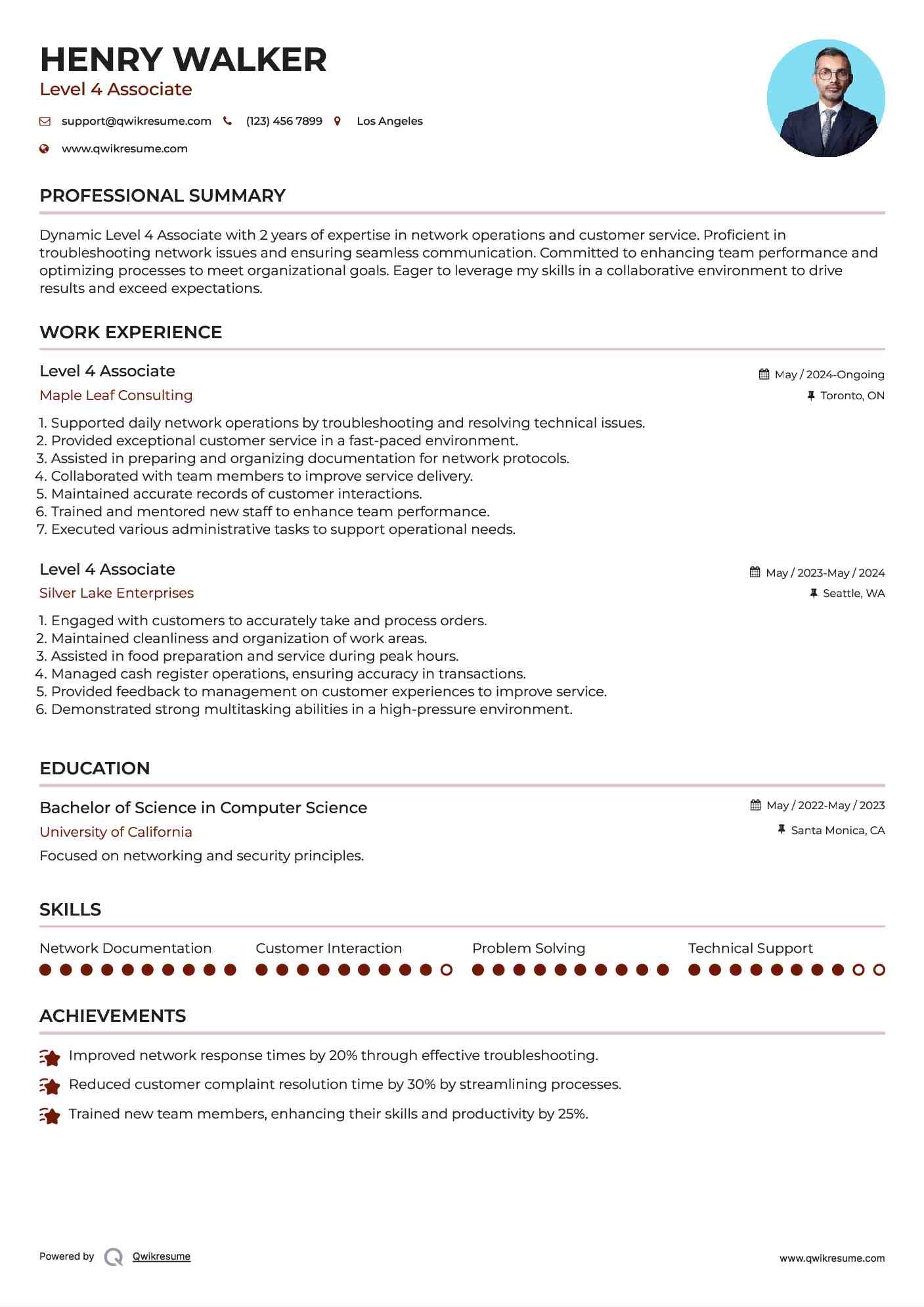 Level 4 Associate Resume Template