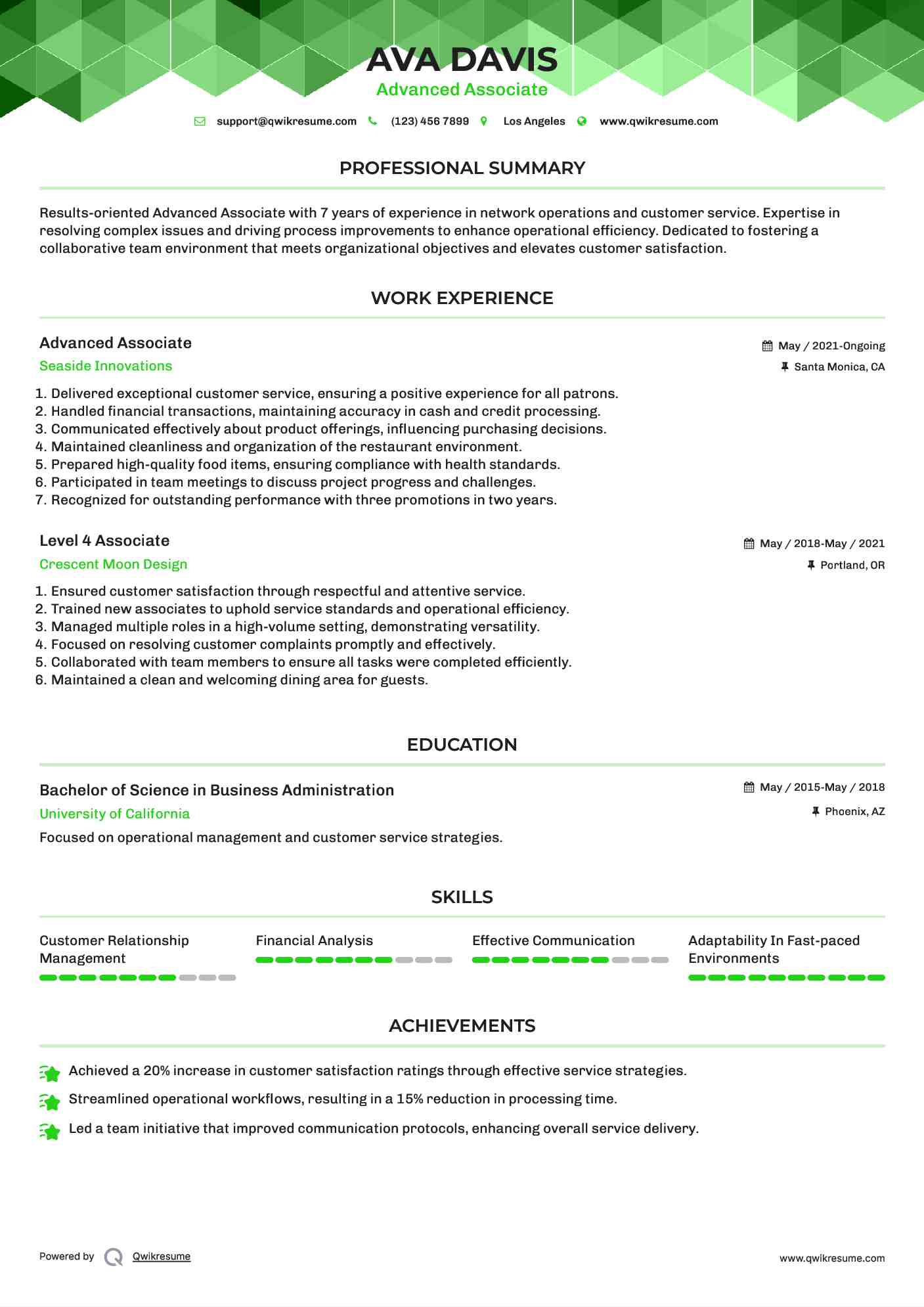 Advanced Associate Resume Example