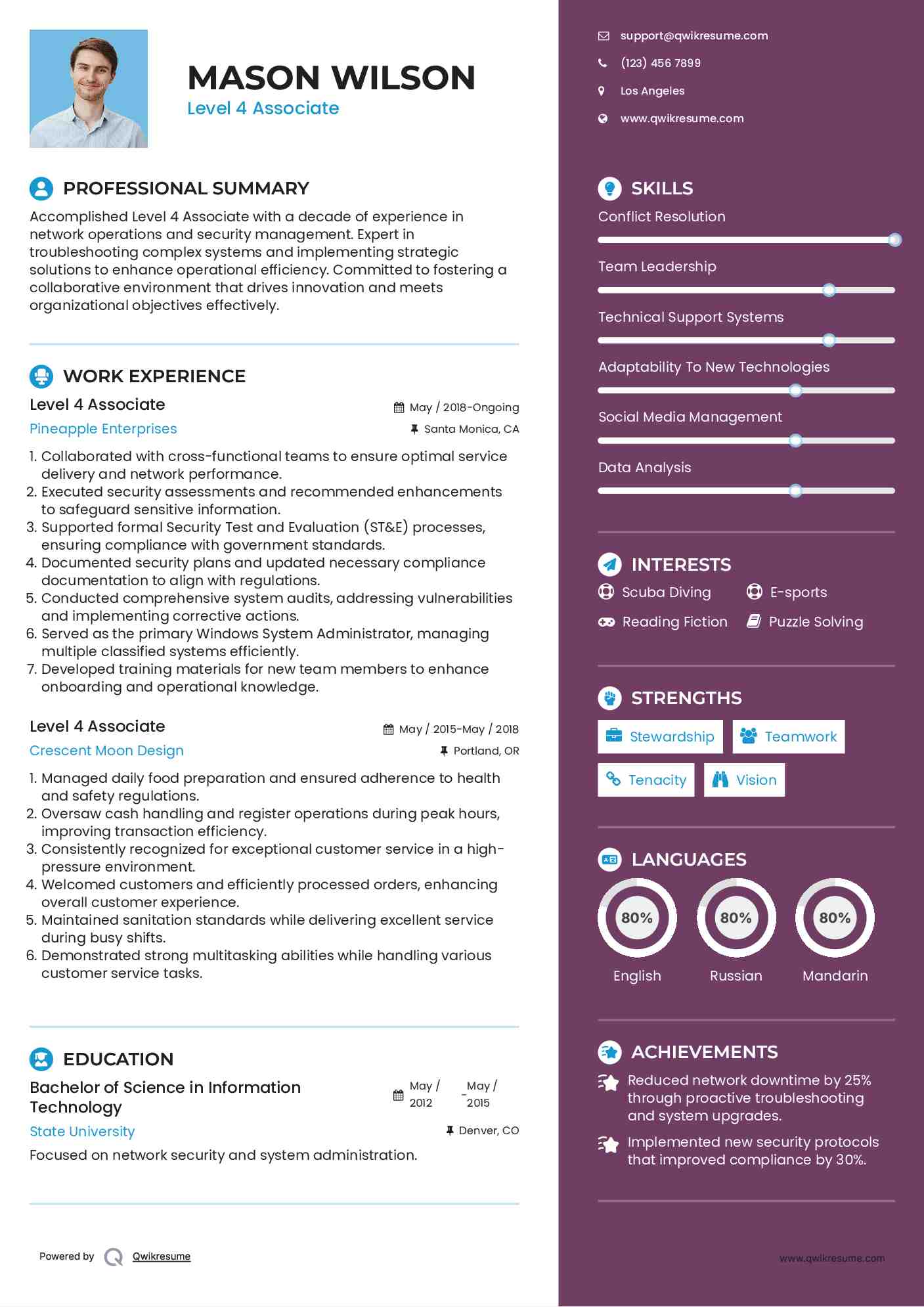 Level 4 Associate Resume Format