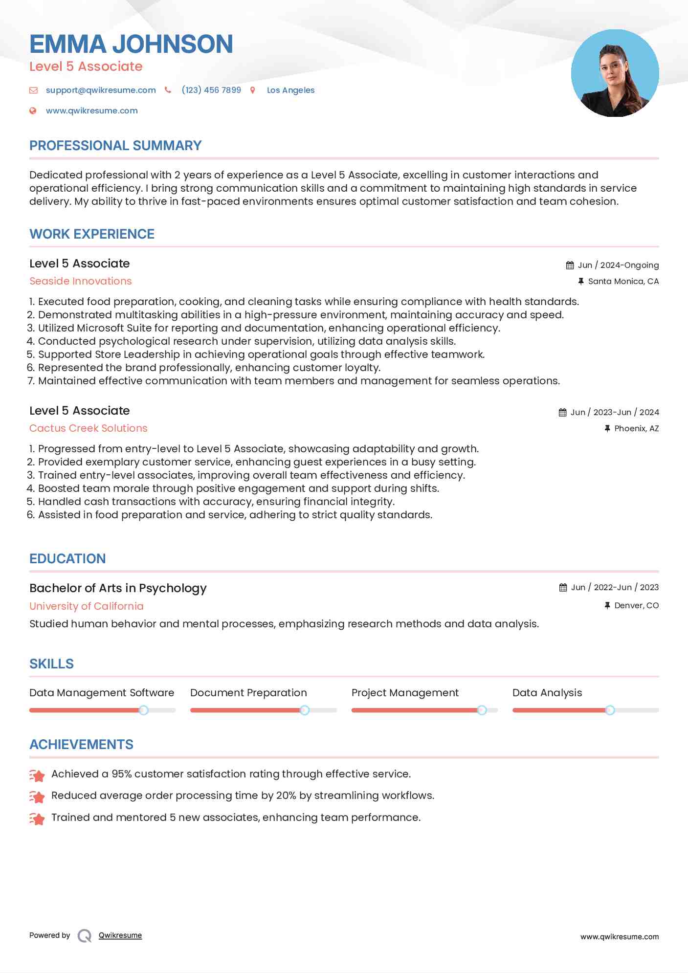 Level 5 Associate Resume Model