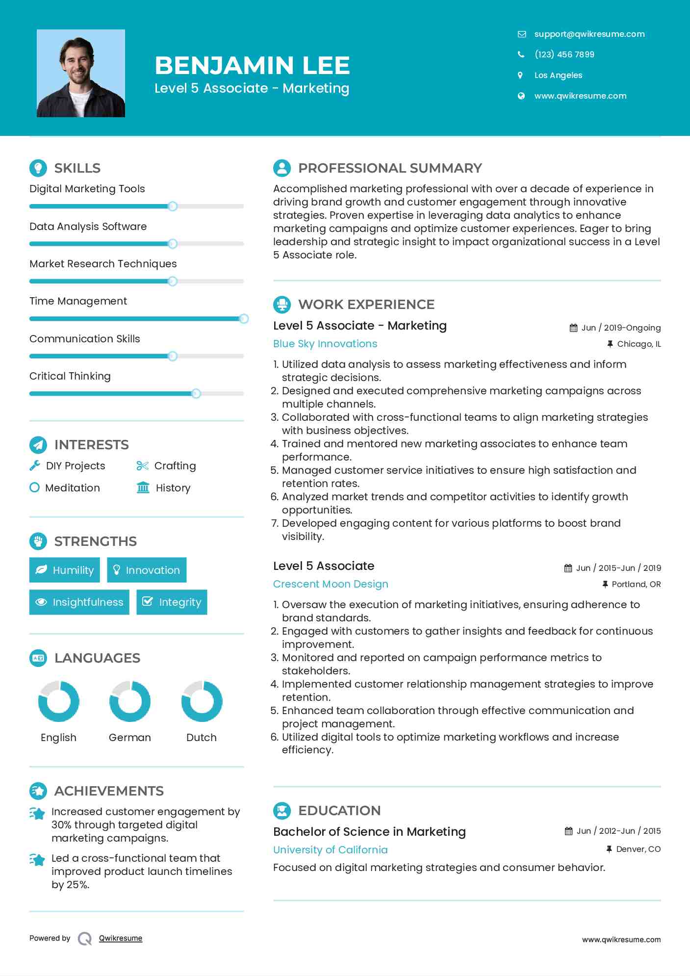 Level 5 Associate - Marketing Resume Format