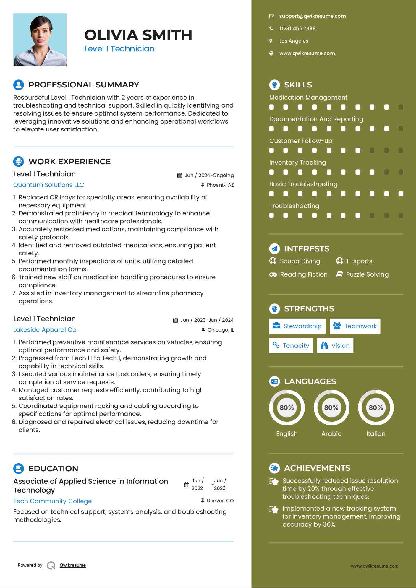 Level I Technician Resume Template