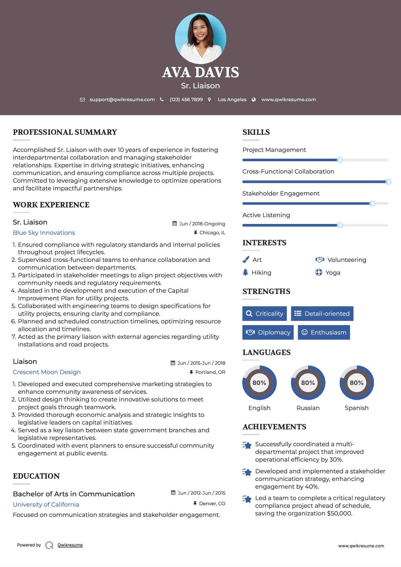 Sr. Liaison Resume Sample