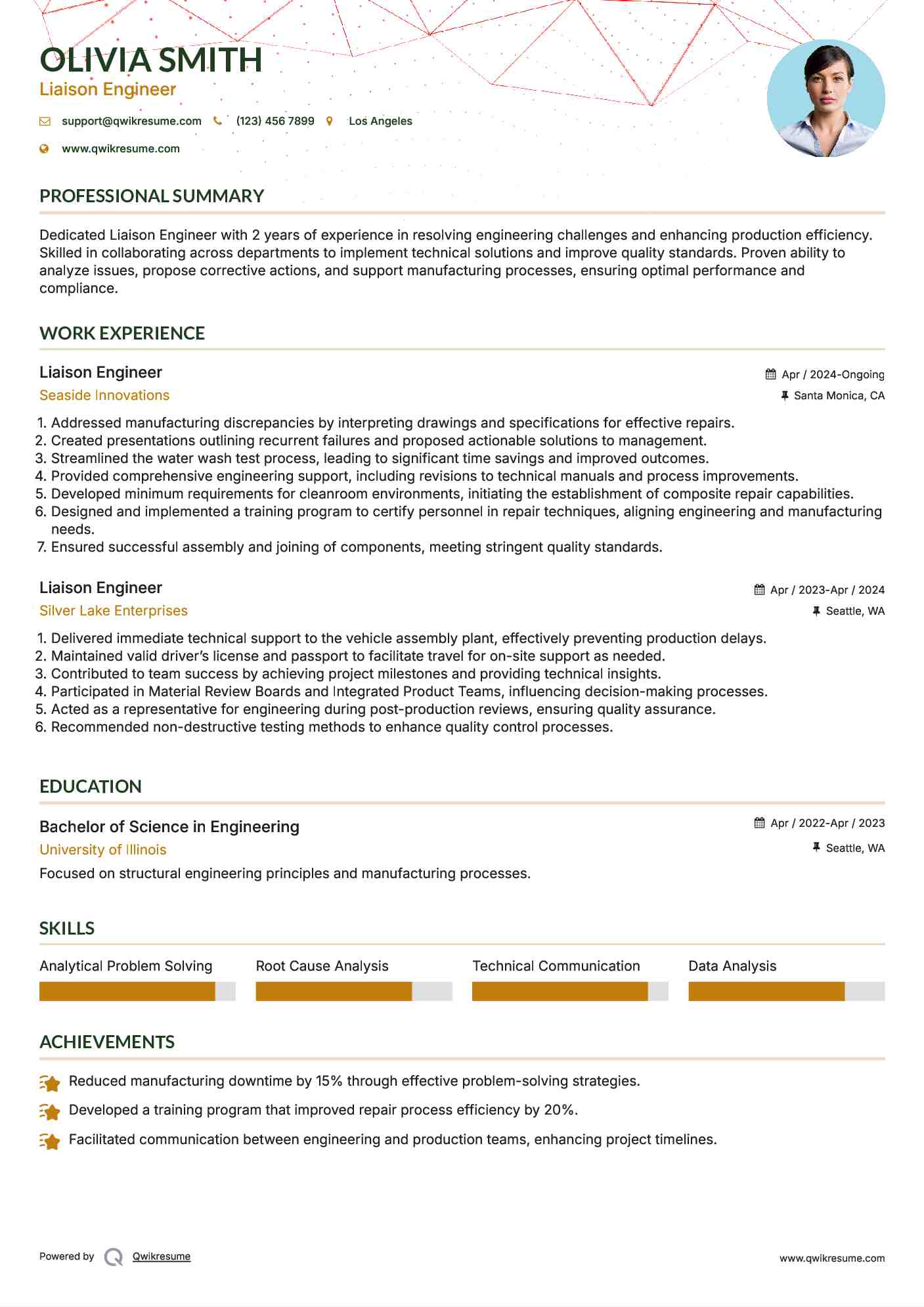 Liaison Engineer Resume Example