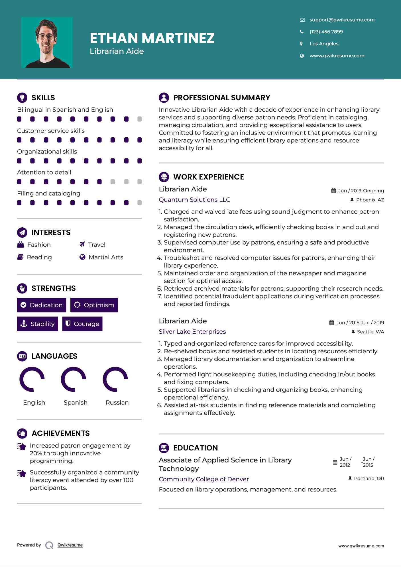 Librarian Aide Resume Example